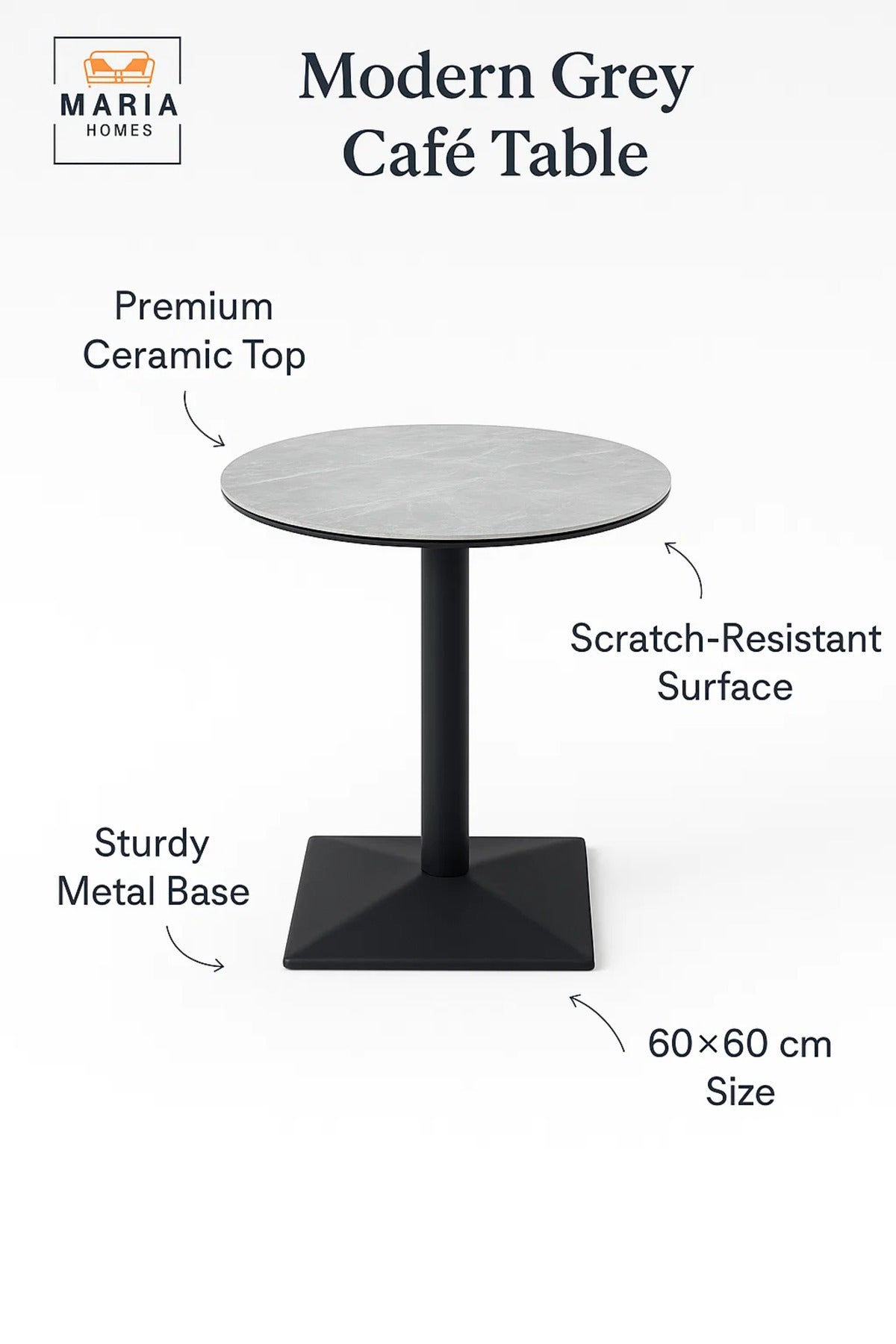 Round Gray Dining Table √ê Modern Caf≈Ω, Restaurant, Office & Home Metal Furniture Use 60_60 cm