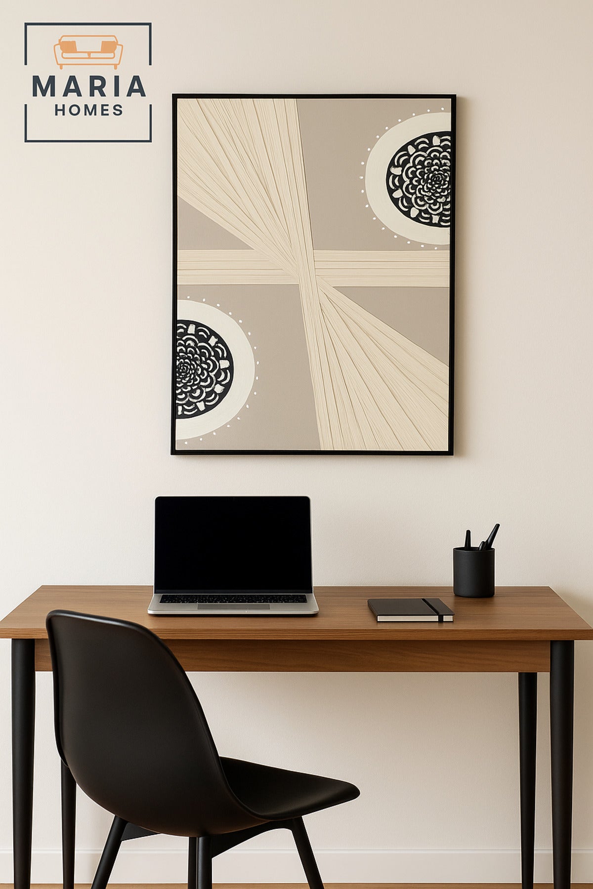 Large White & Beige Abstract Wall Art with Mandala Accents Ð Framed Canvas 120_80 cm
