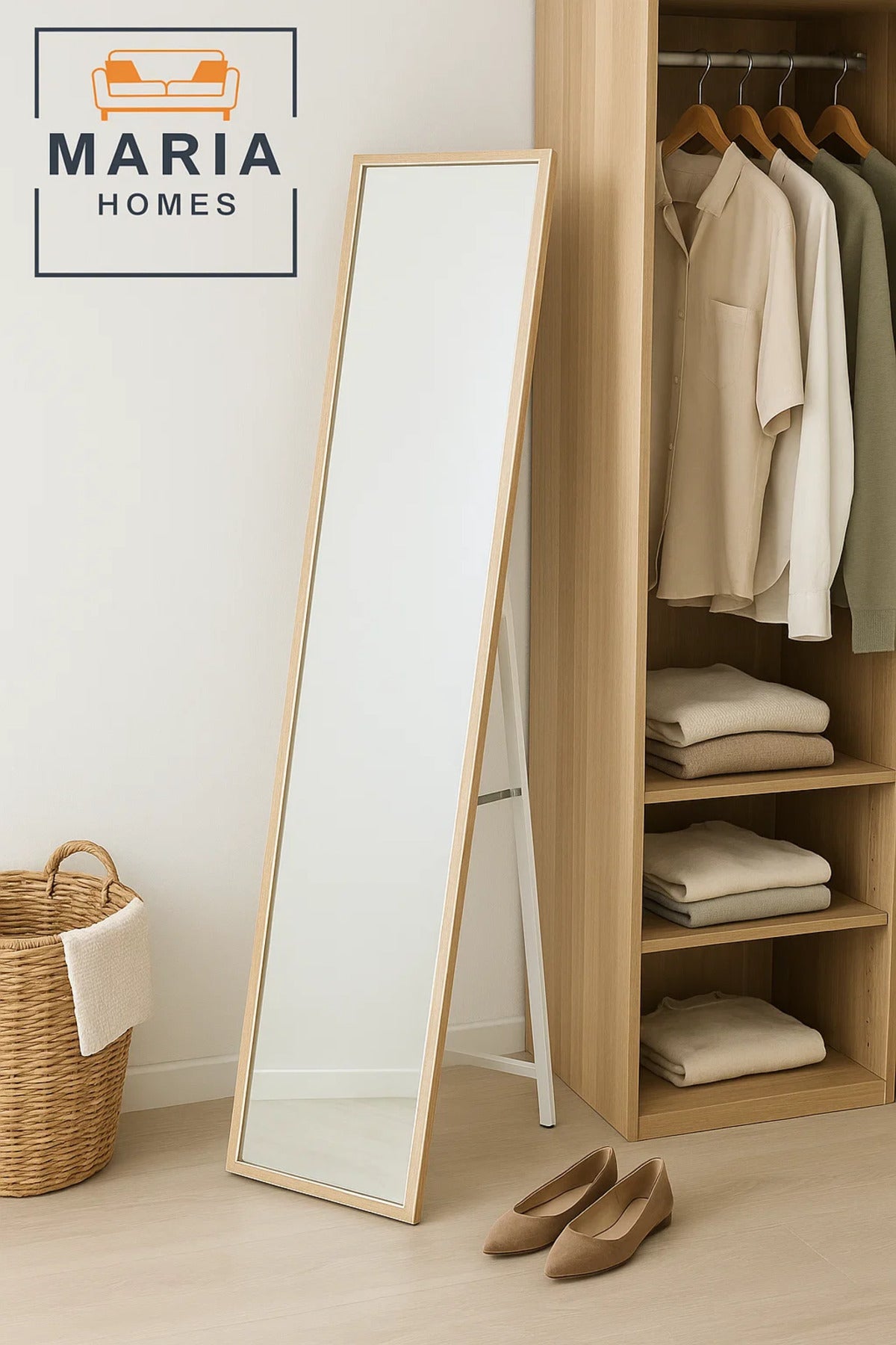 Slim Full-Length Standing Mirror with Coffee Frame Ð Modern Dressing Mirror for Home or Bedroom