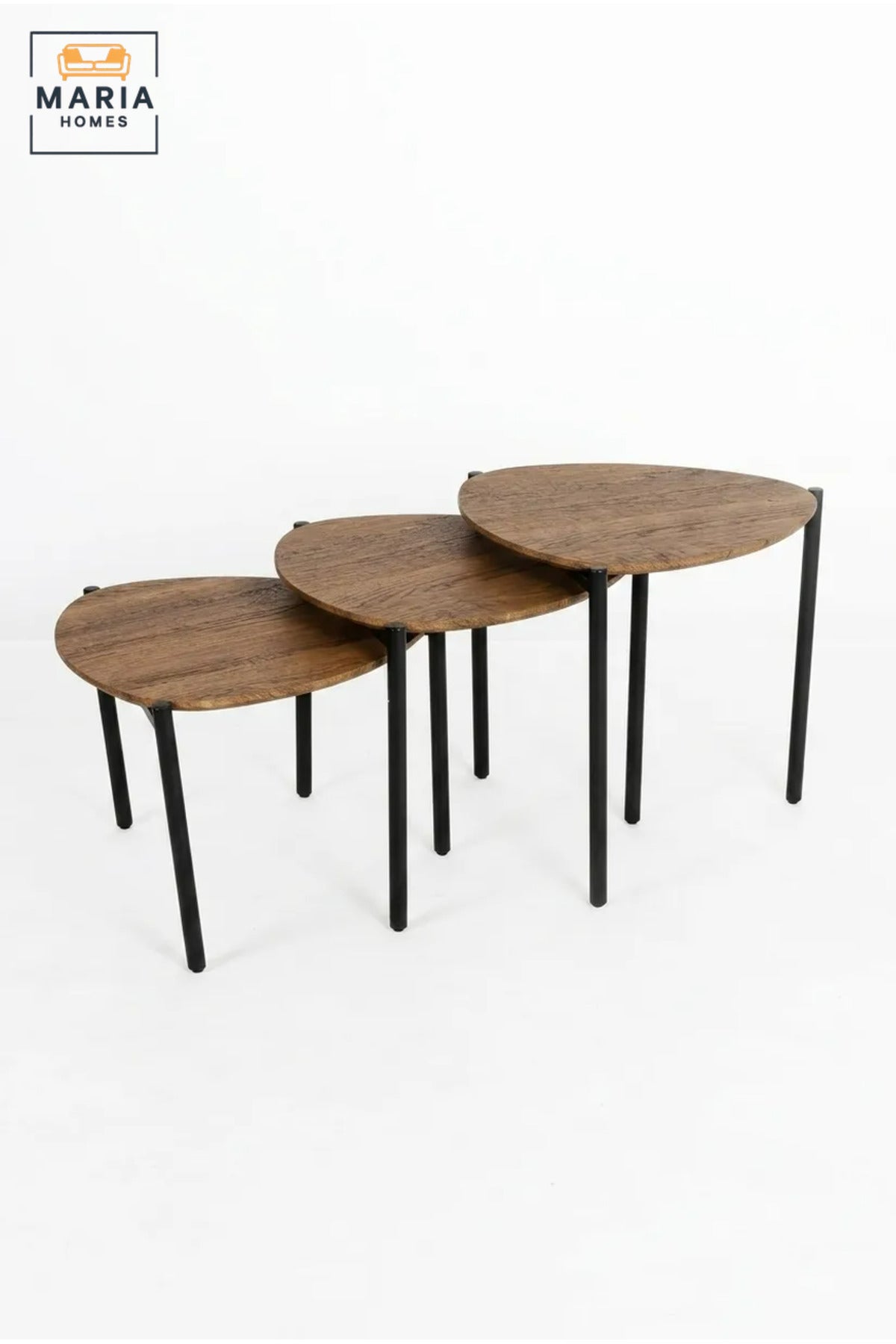 Set of 3 Nesting Coffee Tables with Wooden Tops and Slim Metal Legs, Space-Saving Side Tables for Living Room, Bedroom, Lounge and Office