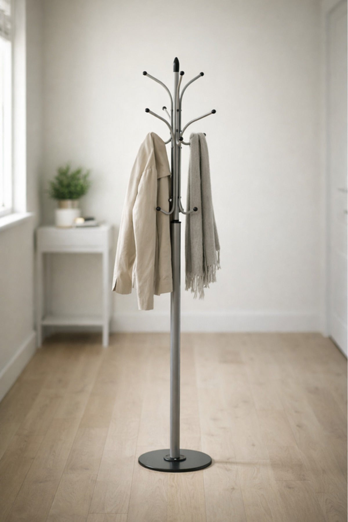 Modern Grey Metal Coat Rack Stand with Multiple Hooks modern grey metal Racks