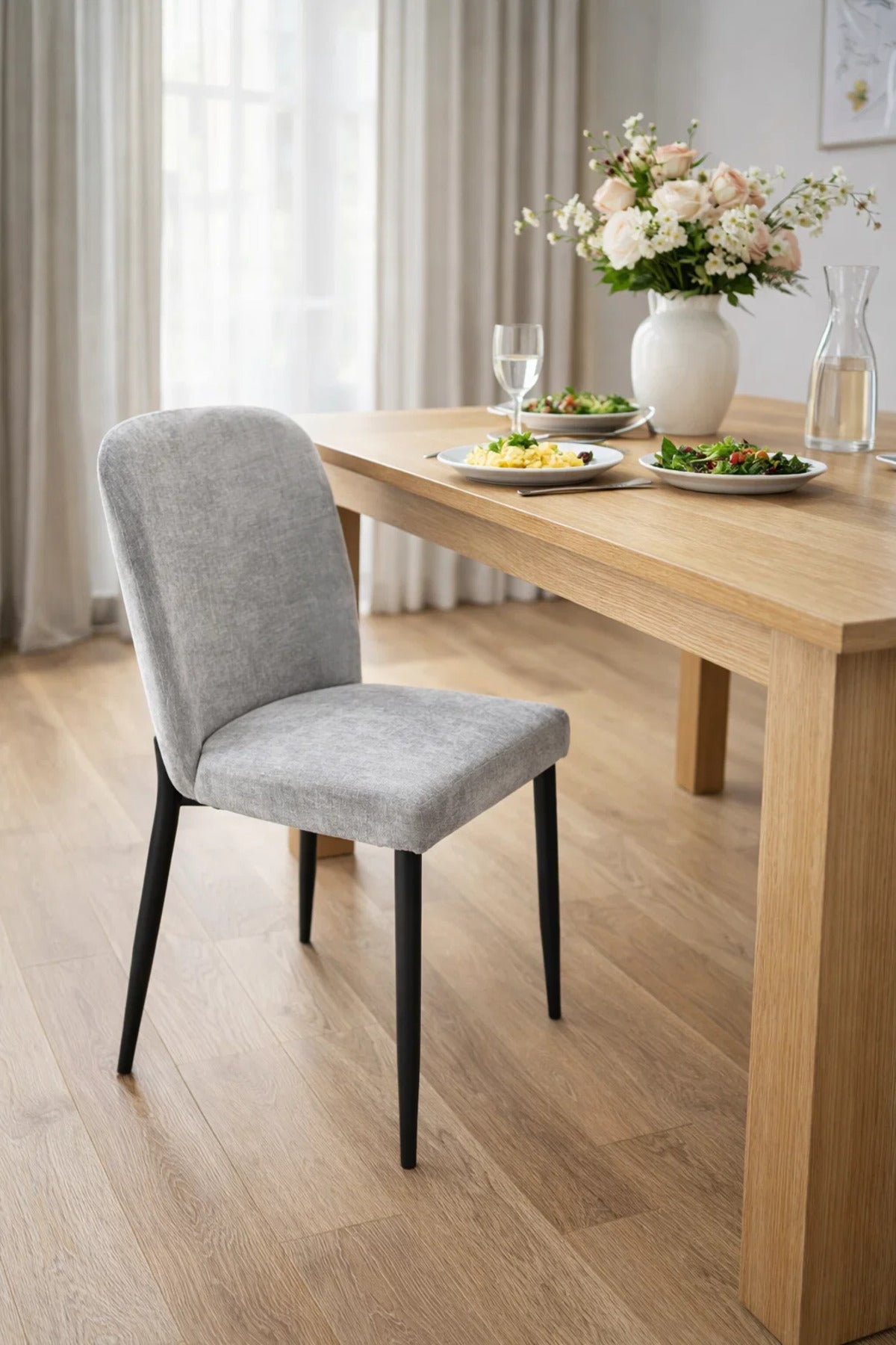 Grey Upholstered Dining Chair with Cushioned Seat Modern Fabric Dining Chair