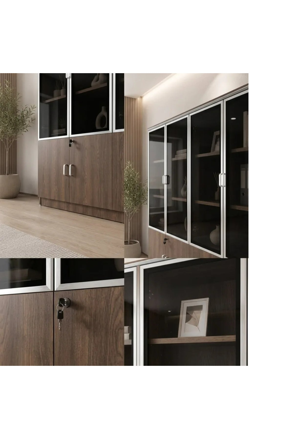 Executive Office Storage Cabinet with Glass Doors √ê Lockable Wooden Display & Filing Cabinet