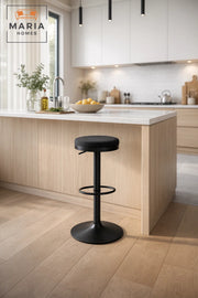 Modern Adjustable Bar Stool Black Round Seat with Footrest