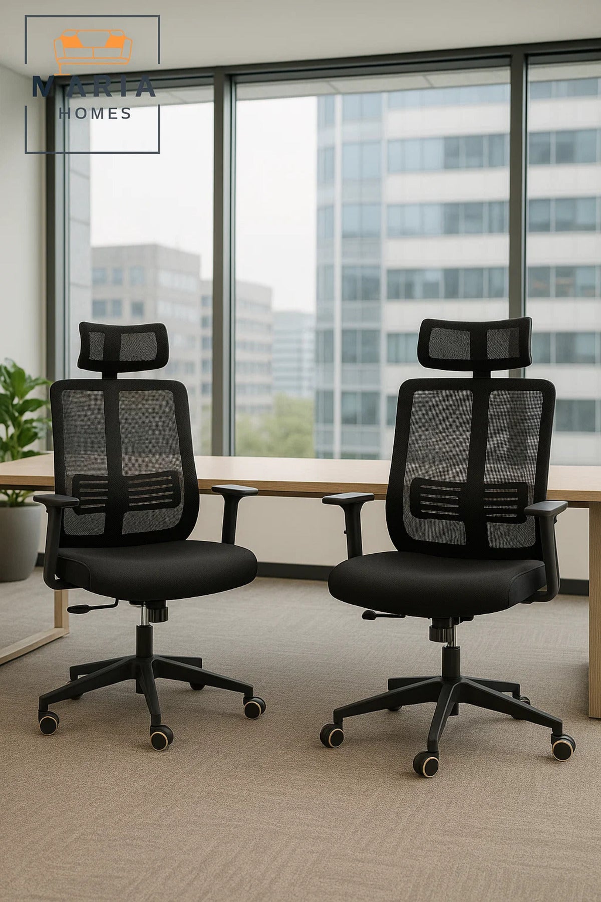 Black High-Back Mesh Office Chair with Headrest and Lumbar Support for Ergonomic Comfort