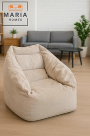 Beige Corduroy Bean Bag Chair Ð Large Floor Lounger with Back and Arm Support
