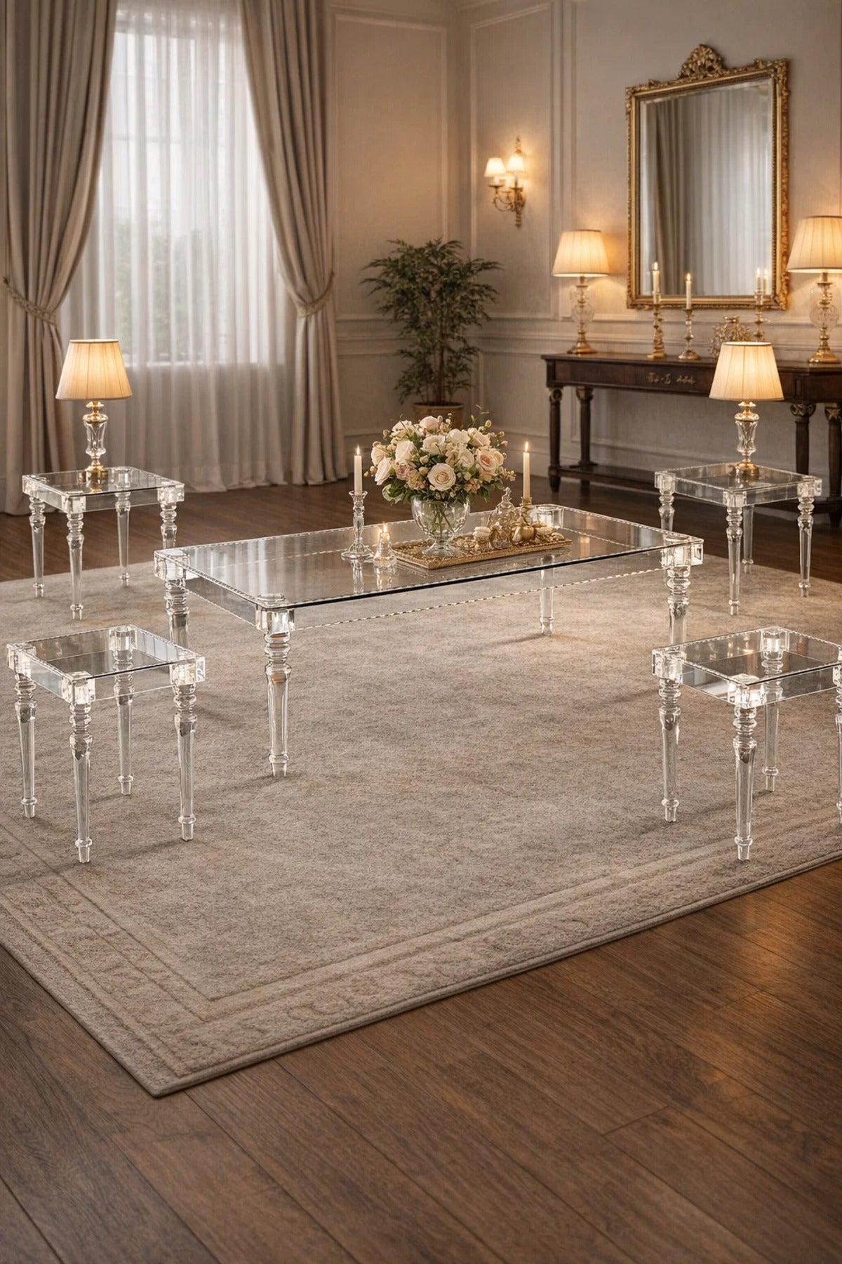 Luxury 5-Piece Glass Coffee Table Set with Acrylic Legs √ê Elegant Modern Design for Living Room
