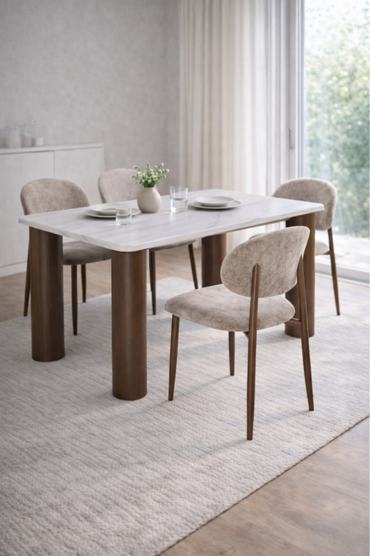 Marble Top Dining Table Set with 4 Chairs 160x90x75cm Modern marble top dining Dinner