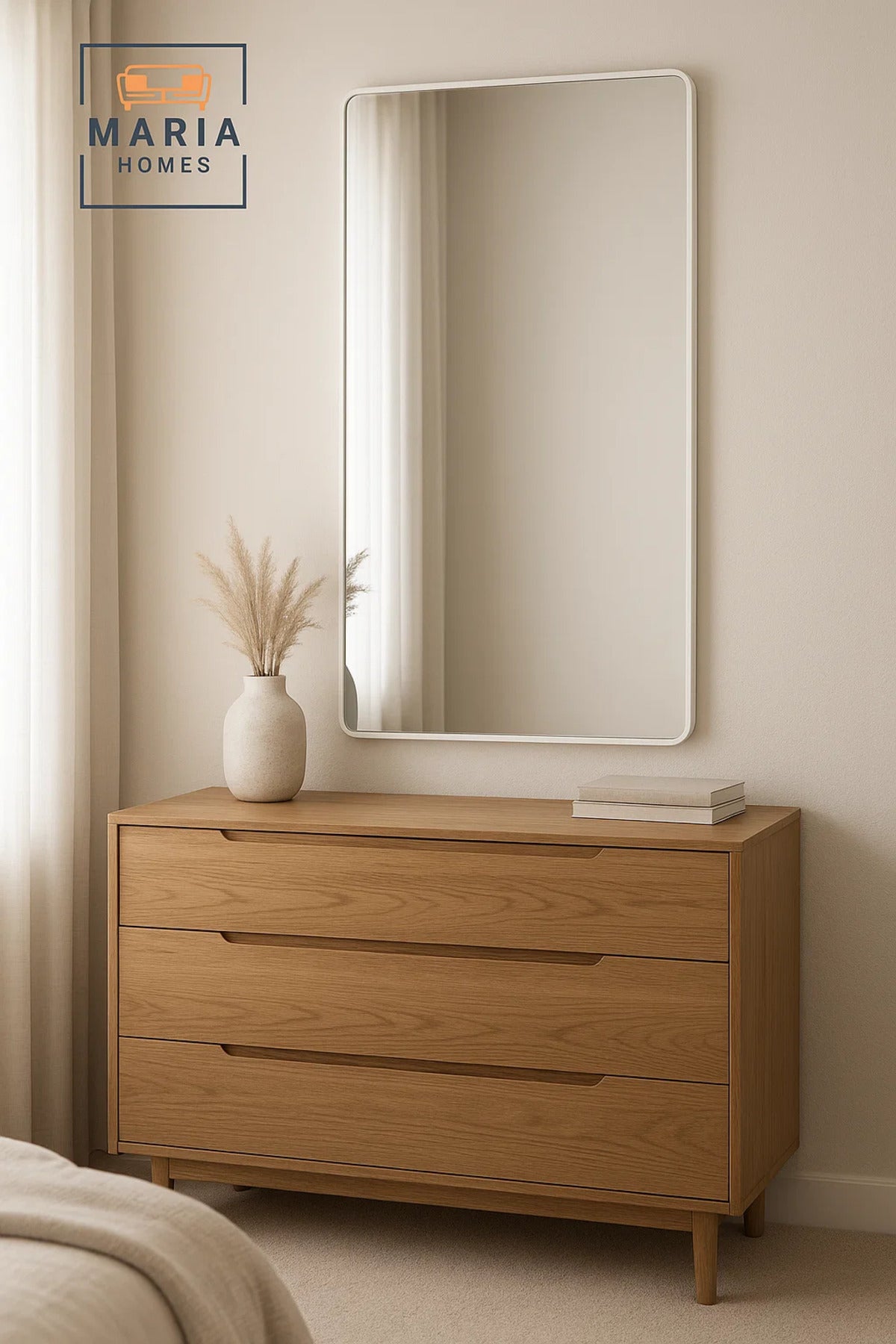 Wall Mounted White Frame Mirror for Bedroom, Bathroom & Living Room D≈Ωcor 140x70