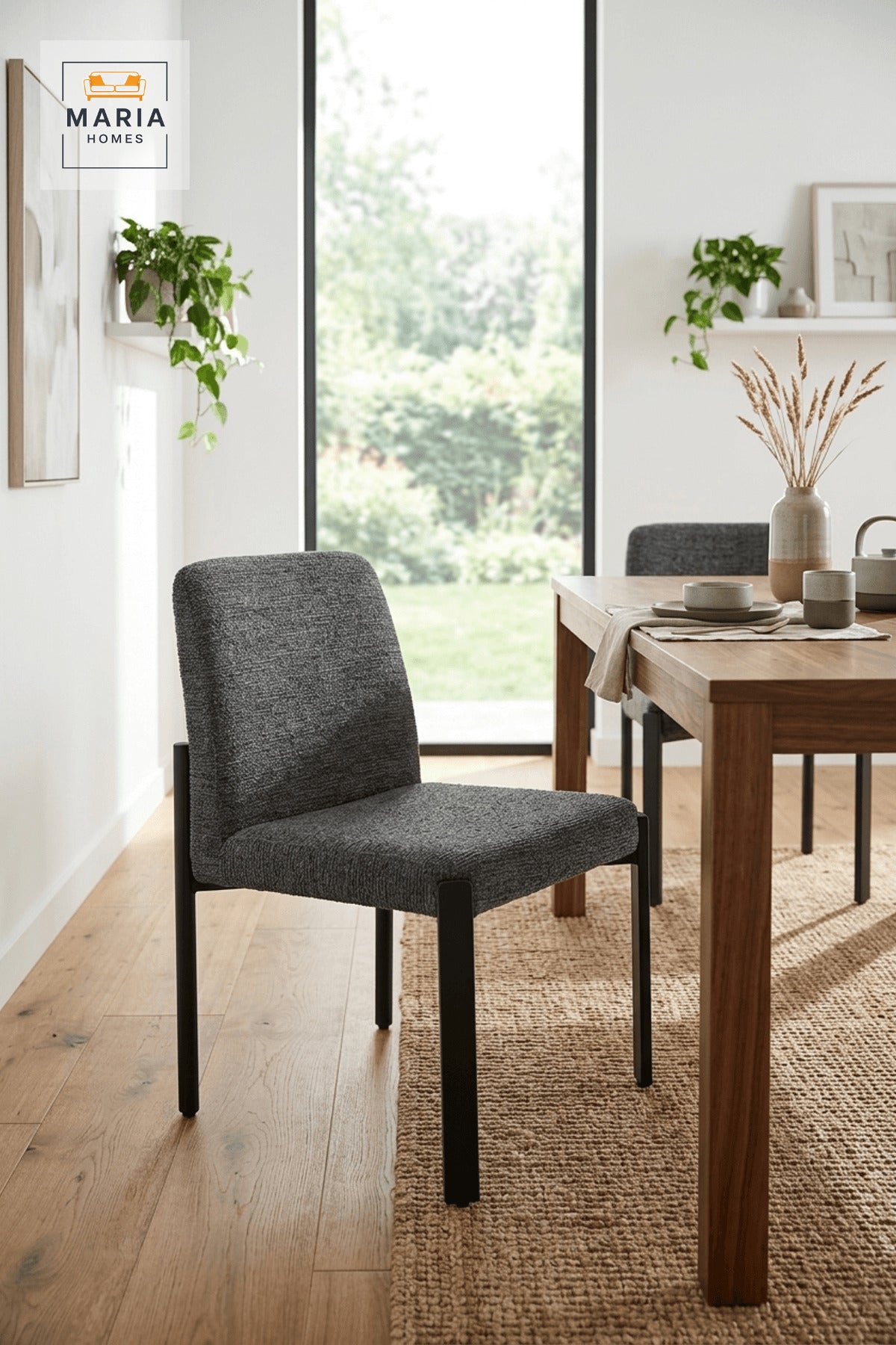 Gray Upholstered Dining Chair with Black Legs for Modern Home Dining Spaces