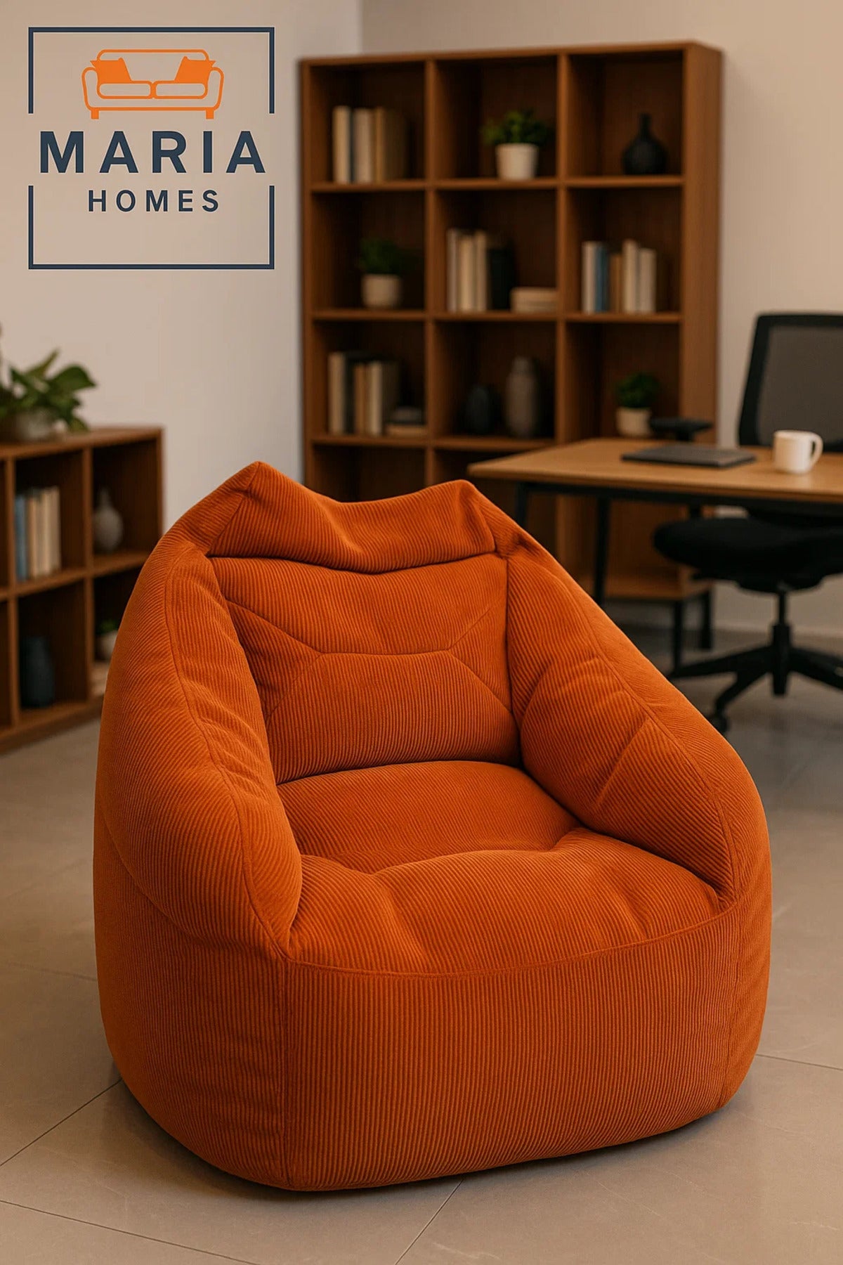 Ergonomic Corduroy Bean Bag Chair Ð Large Rust Orange Floor Lounger