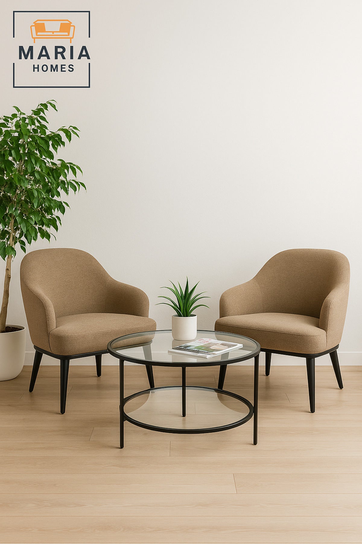 Modern Coffee Brown Accent Chair Ð Upholstered Single Seat with Black Wooden Legs