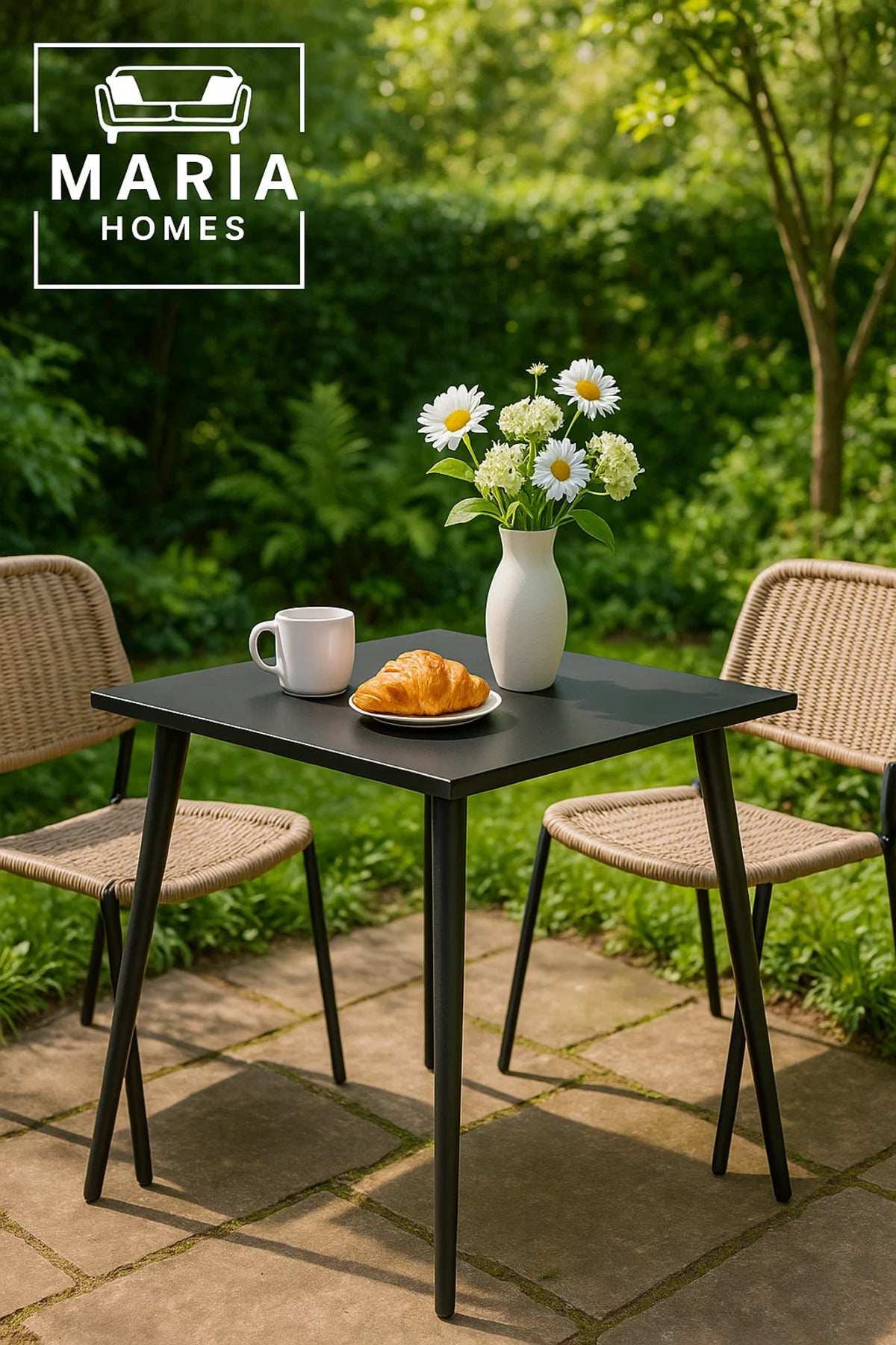 Minimalist Black Square Dining Table with Slim Tapered Legs
