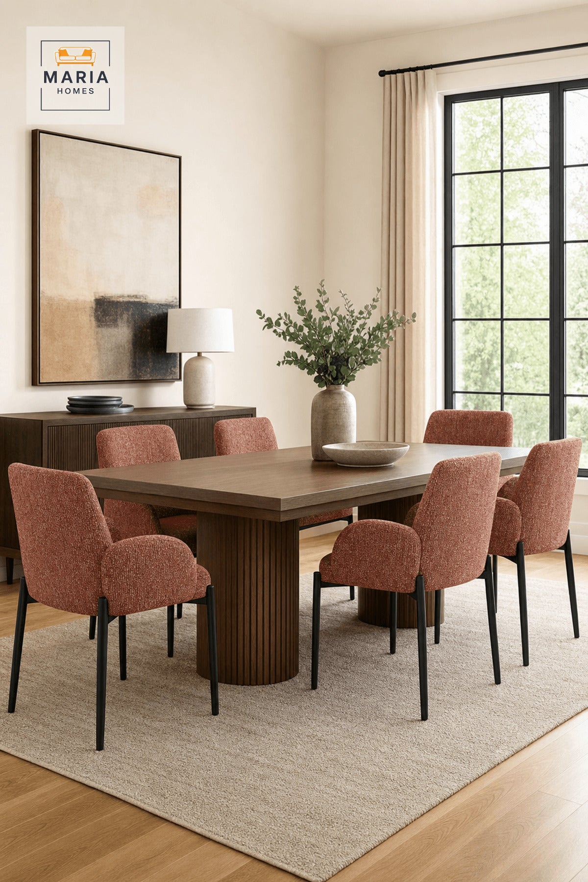 Red Upholstered Dining Chair with Black Metal Legs, Modern Accent Seating