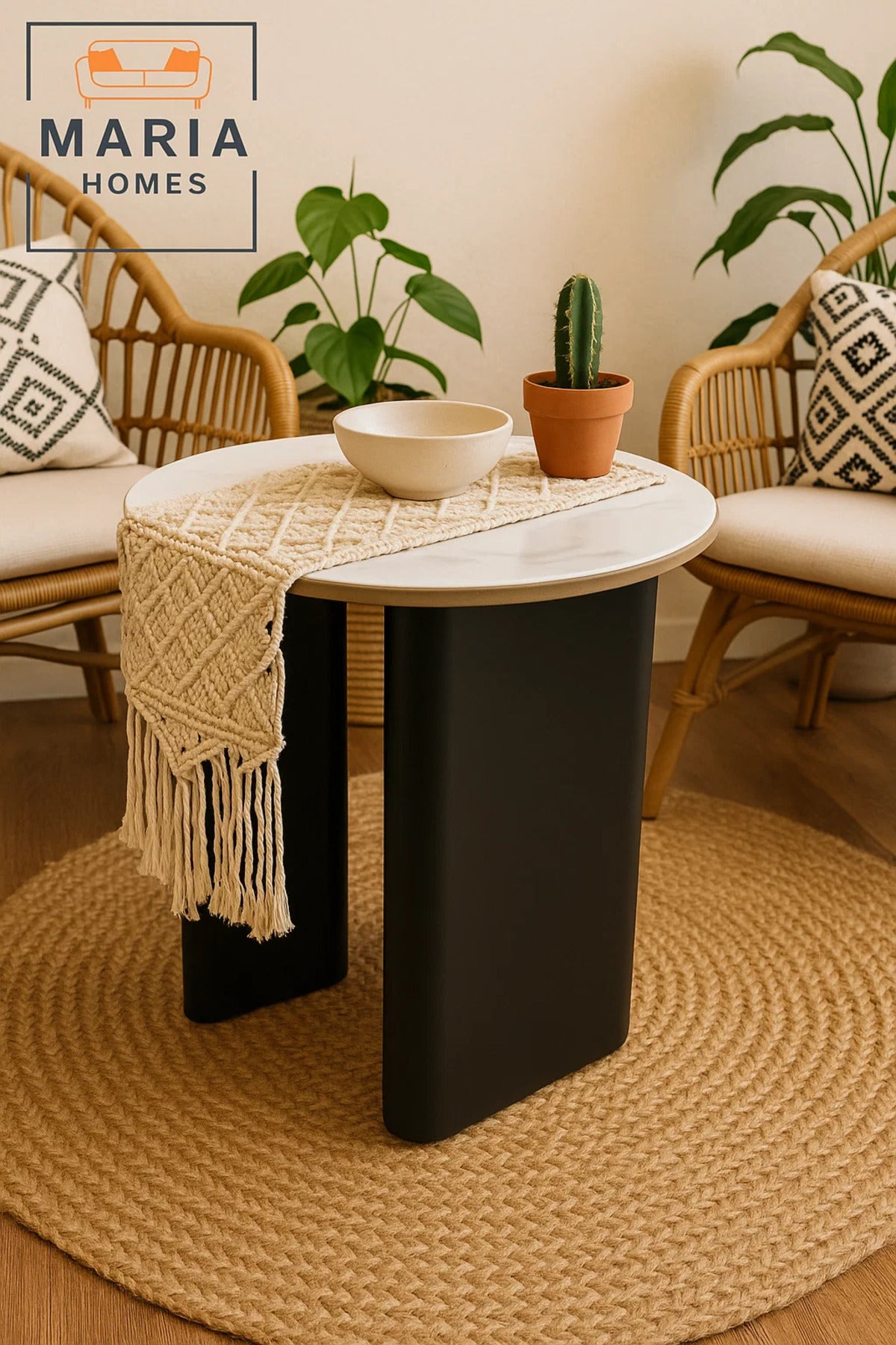 Compact Round Side Table with White Marble Top and Black Base Modern Accent Table for Any Room