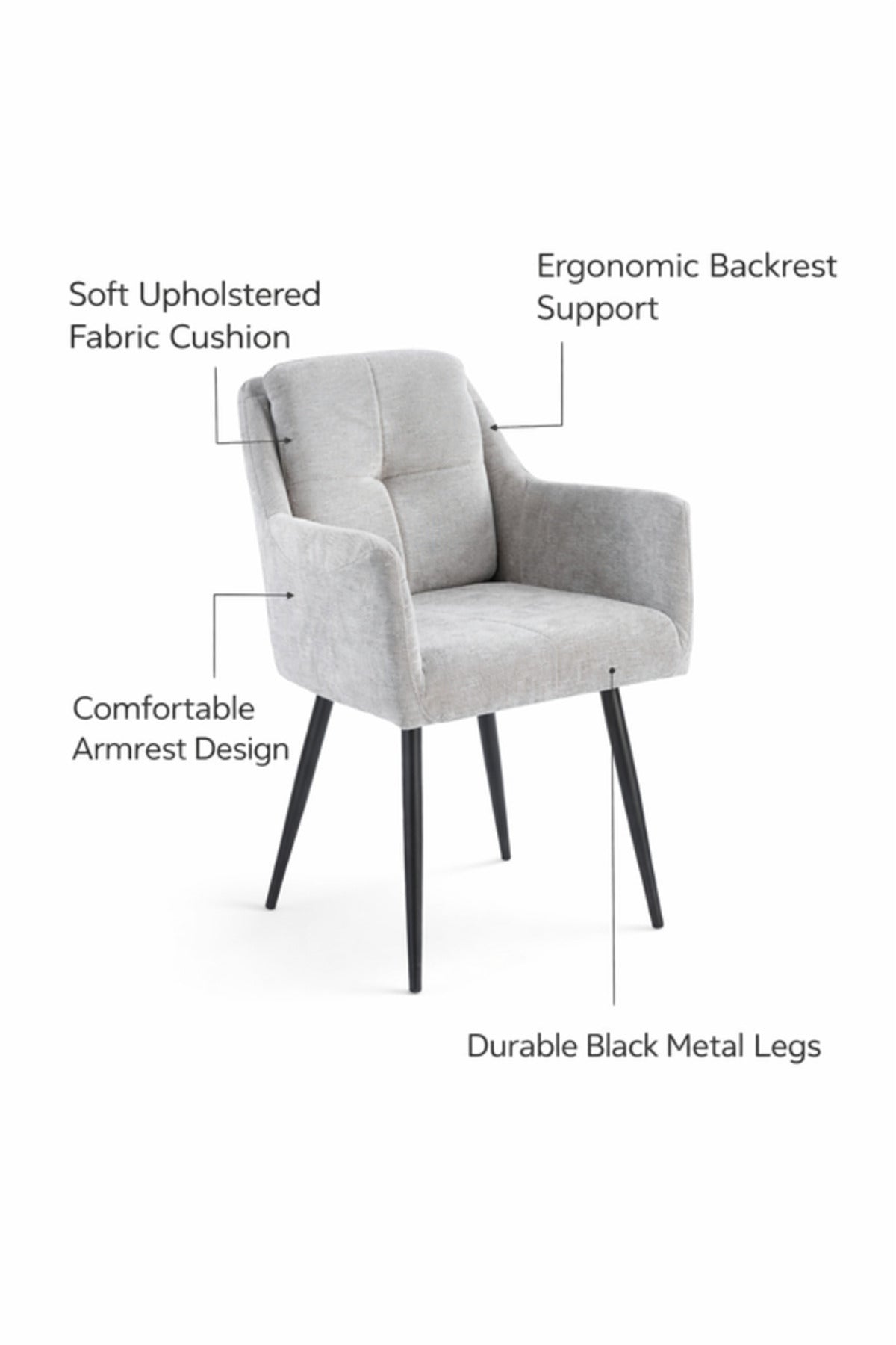 Light Grey Armchair with Black Legs, 86x50x44 CM light grey armchair Dining Room Chair