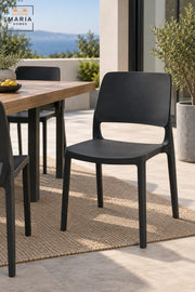 Modern Outdoor Dining Chair | Black Stackable Garden Chair with Open Back Design for Patio, Balcony, Terrace, Café and Outdoor Seating Areas