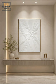 Luxury White Geometric Textured Wall Art with Gold Frame Ð Modern 3D Abstract Statement Artwork for Elegant Interiors