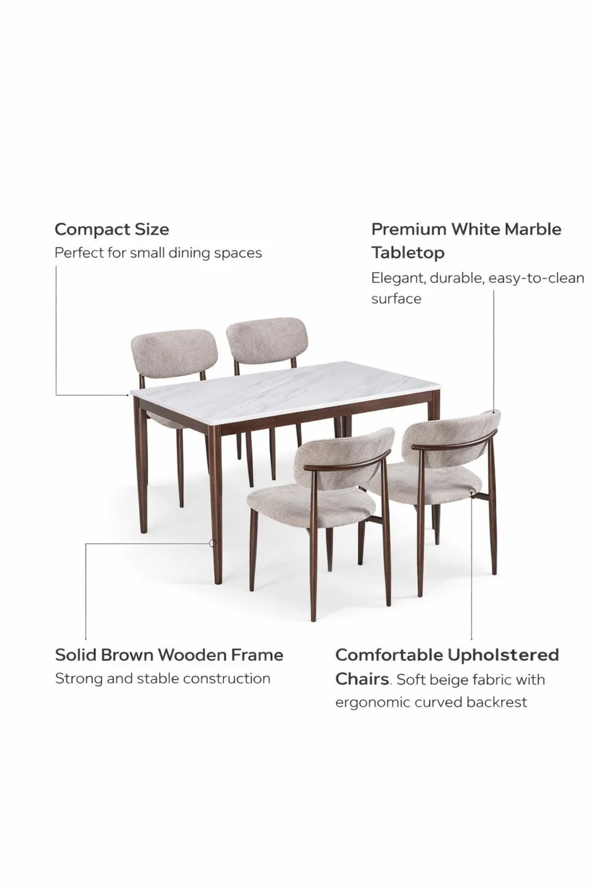 Luxury 4-Person Dining Table Set Faux Marble Top with Upholstered Chairs for Dining Room Home