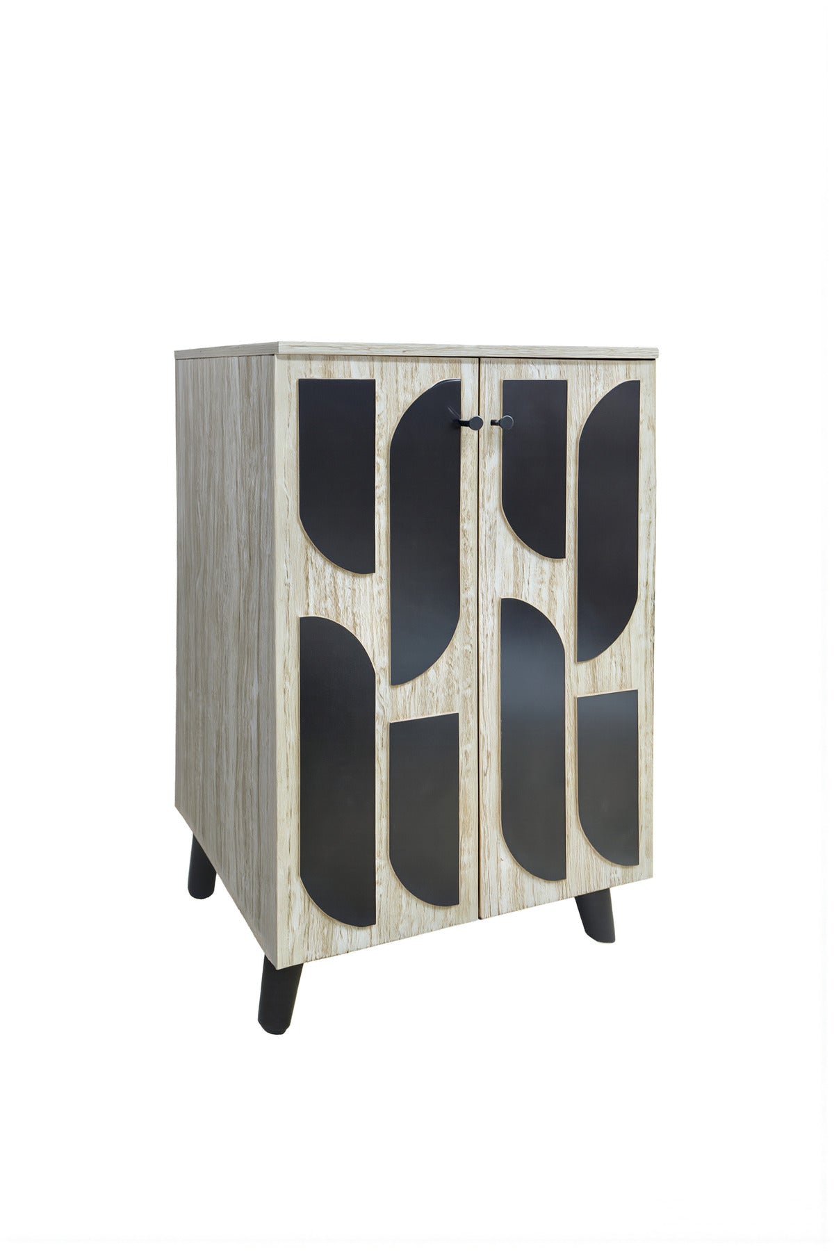 Beige Shoe Cabinet 60_34_91 cm √ê Modern Shoe Organizer with Decorative Doors