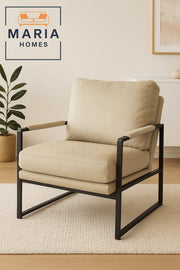 Beige Faux Leather Armchair Ð Modern Metal Frame Lounge Chair for Living Room or Office Decor
