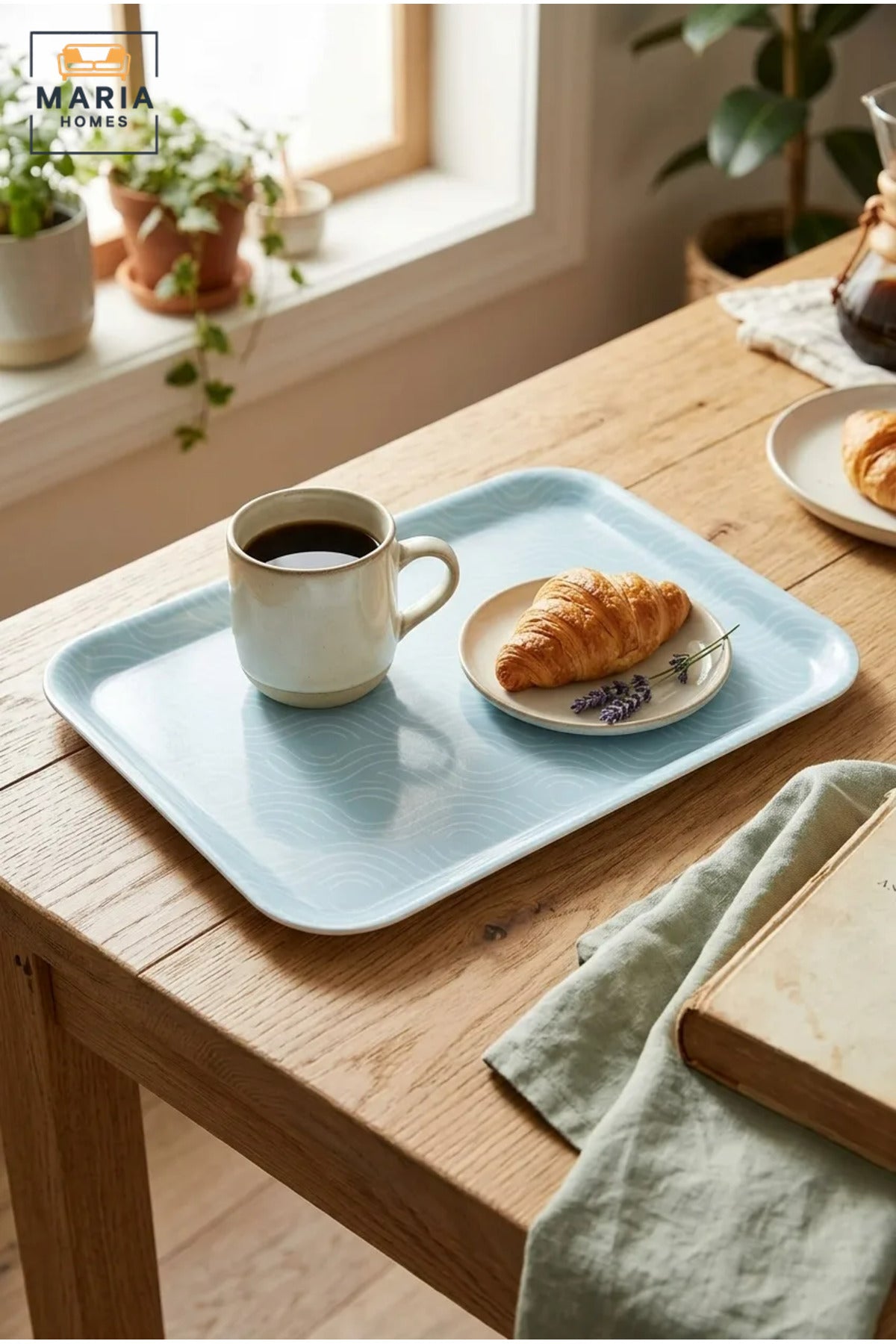 Rectangular Serving Tray with Raised Edges and Rounded Corners, Lightweight Multipurpose Food Tray for Kitchen, Dining Table, Café and Restaurant