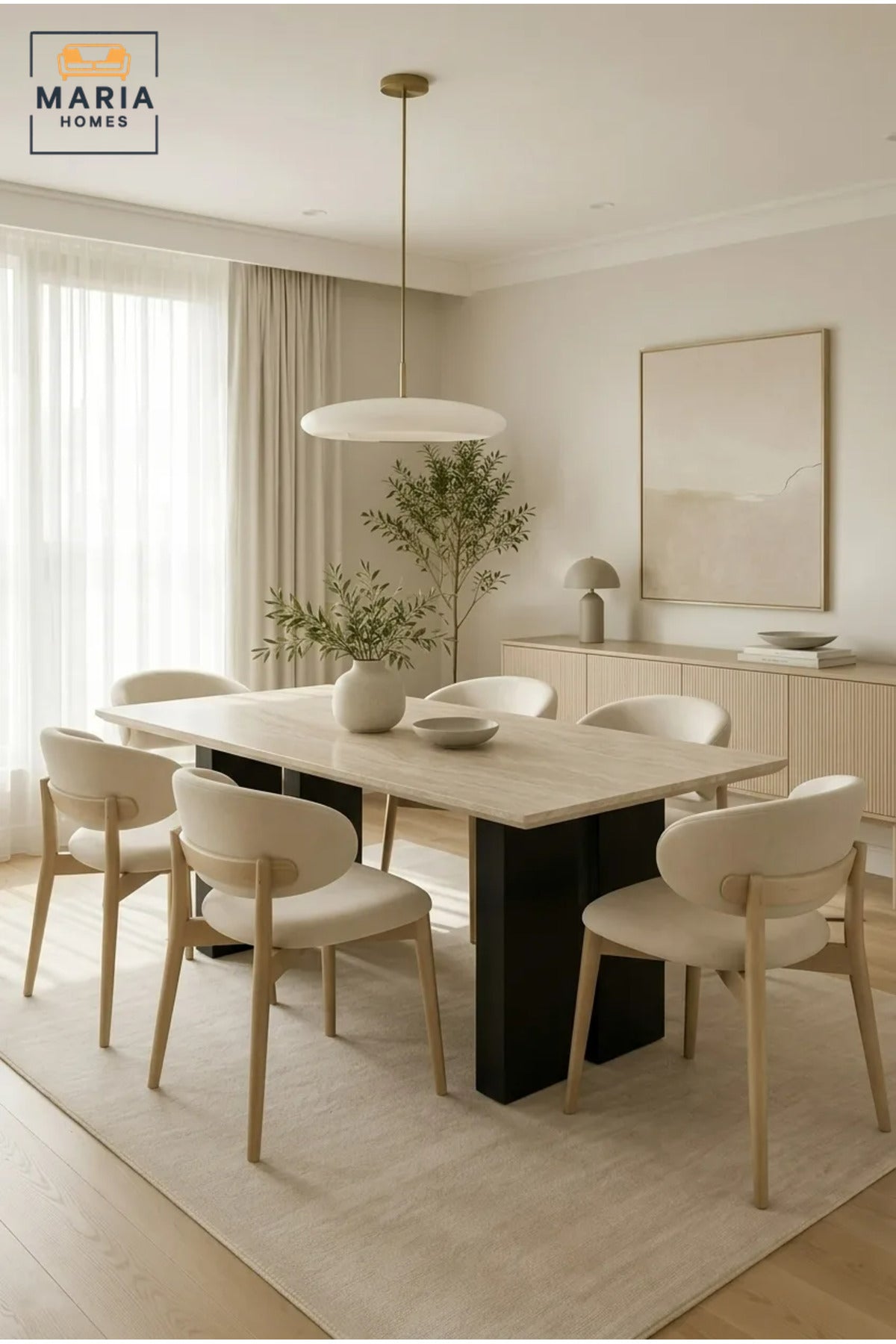 Large Rectangular Dining Table with Wooden Top and Wide Panel Legs, Modern Minimalist Table for Dining Room, Kitchen, Café and Restaurant