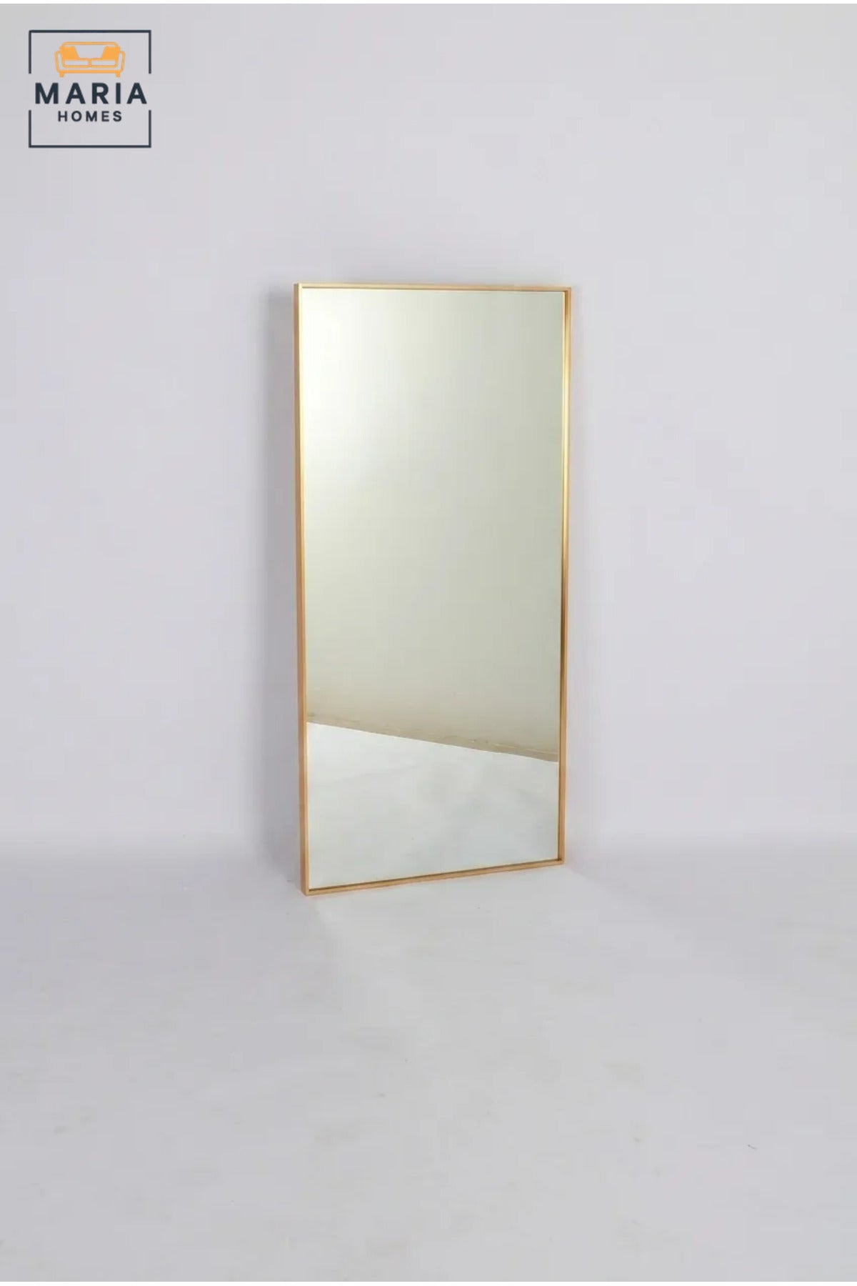 Modern Gold Rectangular Floor Mirror with Slim Metal Frame, Large Leaning Dressing Mirror for Bedroom, Wardrobe, Entryway, Salon and Boutique