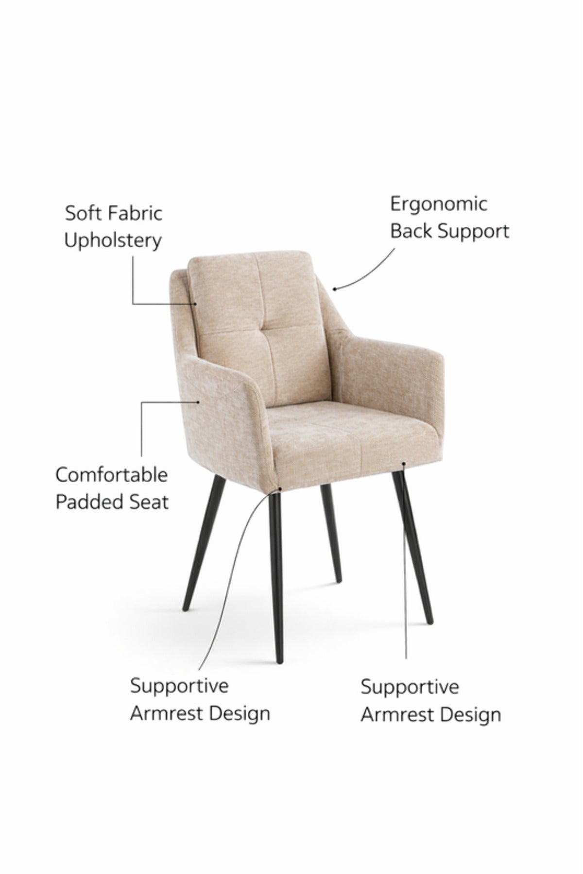 Light Beige Armchair with Black Legs, 86x50x44 CM light beige armchair Dining Room