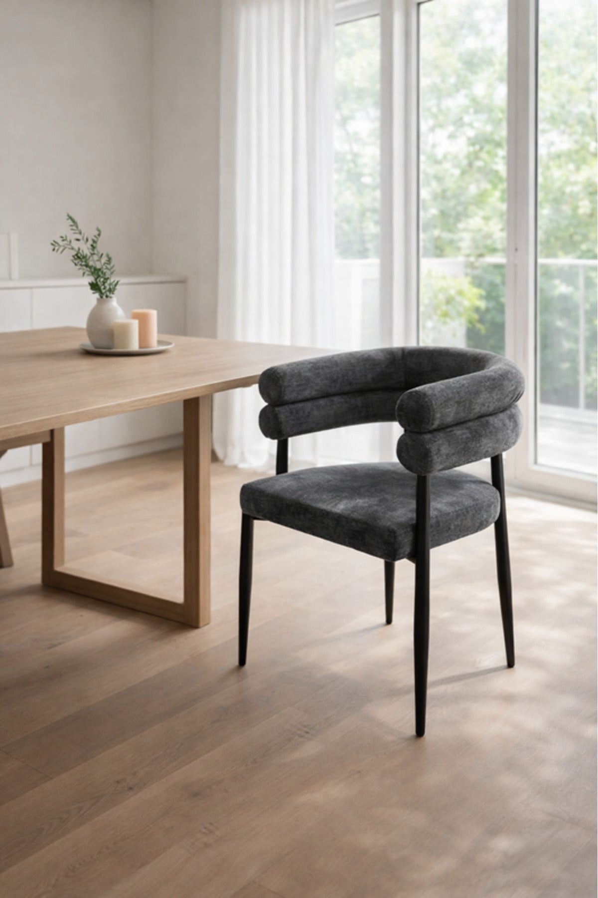 Dark Grey Fabric Arm Dining Chair 76x52x49cm Modern dark grey fabric Kitchen
