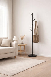 Elegant Black Metal Coat Stand Freestanding Hall Tree with Branch Hooks for Modern Home Interiors