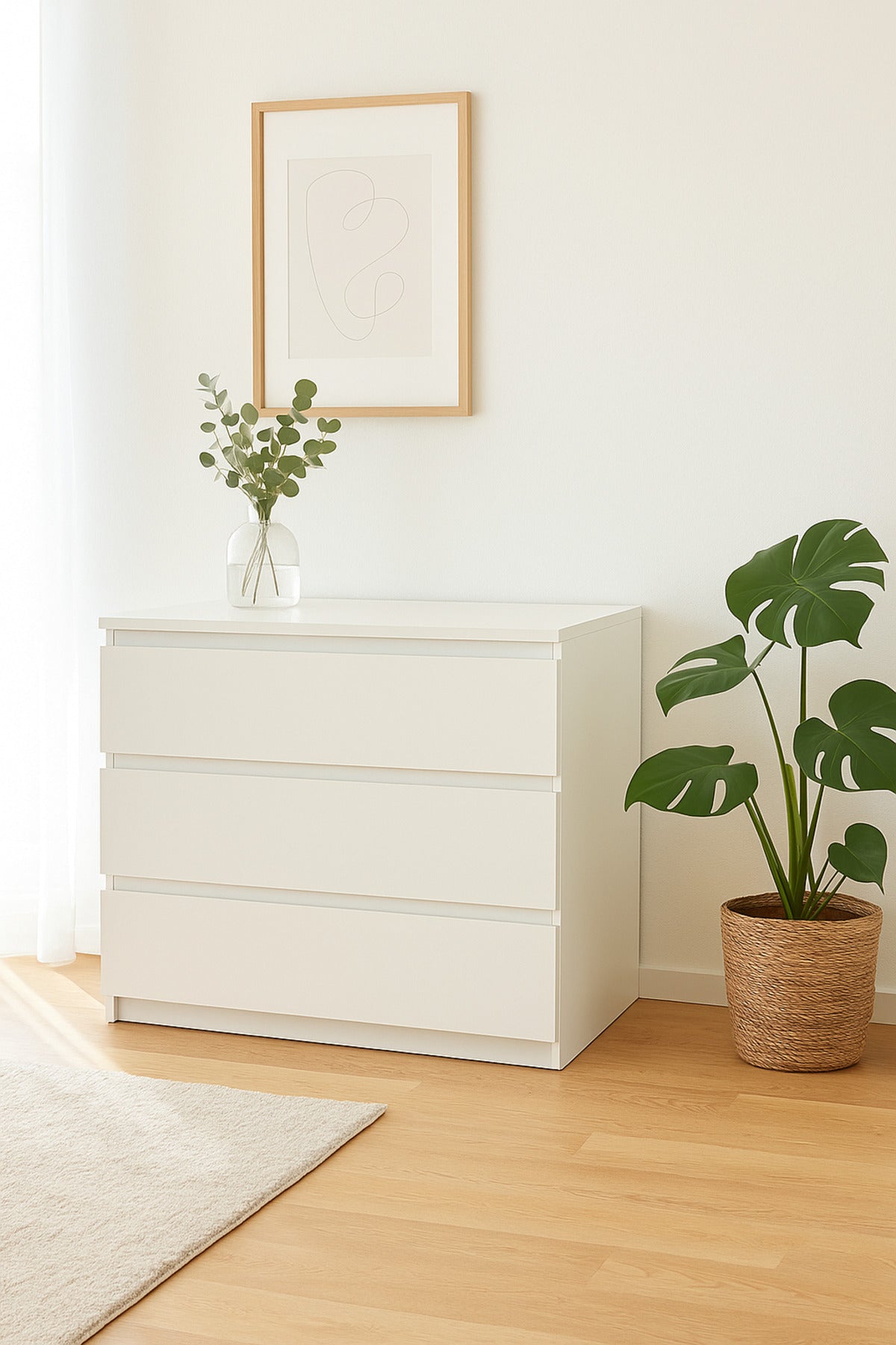 White Wooden Drawer Cabinet 80_48_79 cm Ð Modern 3-Drawer Dresser for Bedroom, Living Room & Office