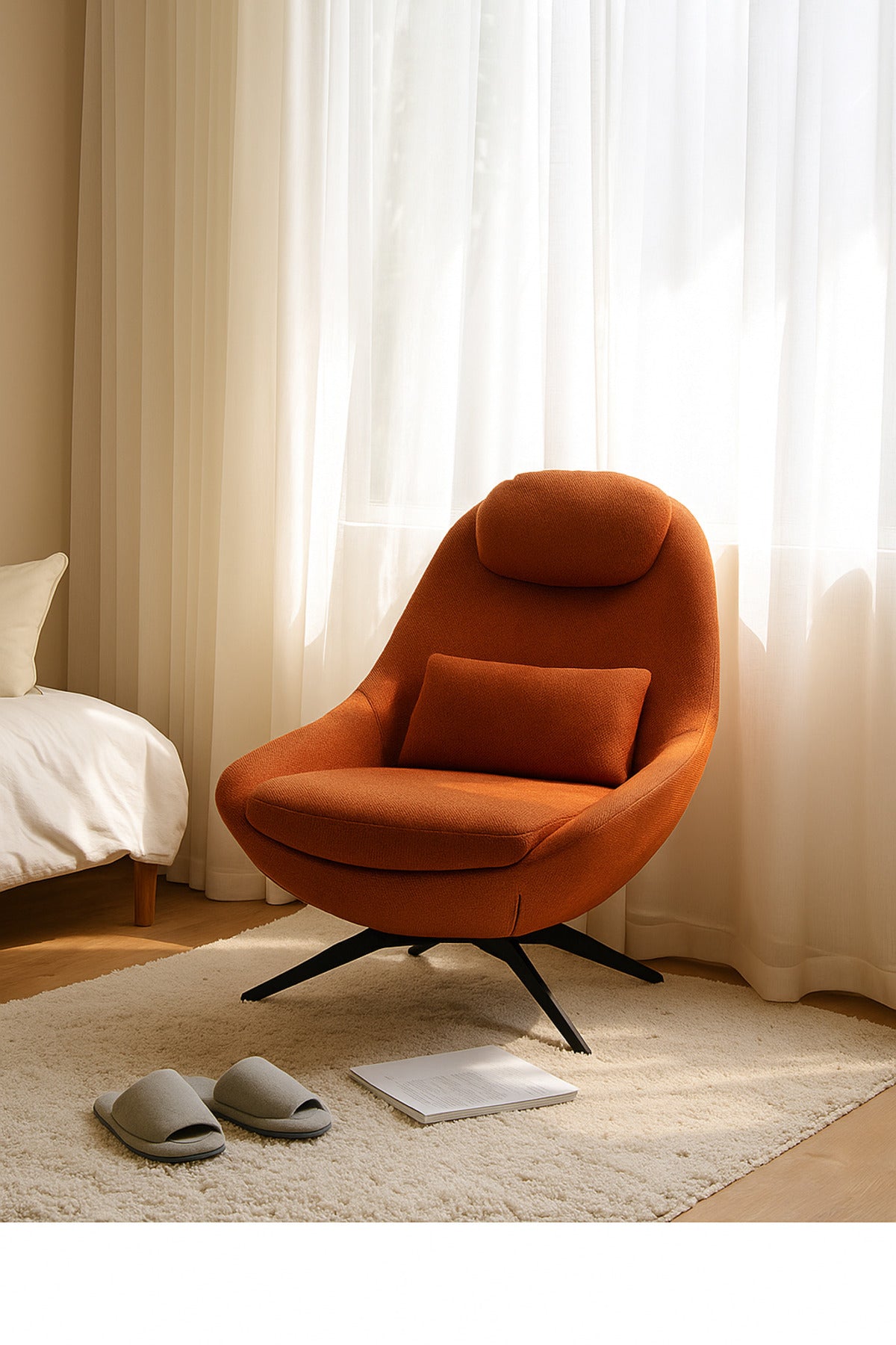 Orange Fabric Lounge Chair with Cushion & Headrest Ð Modern Living Room Accent Chair