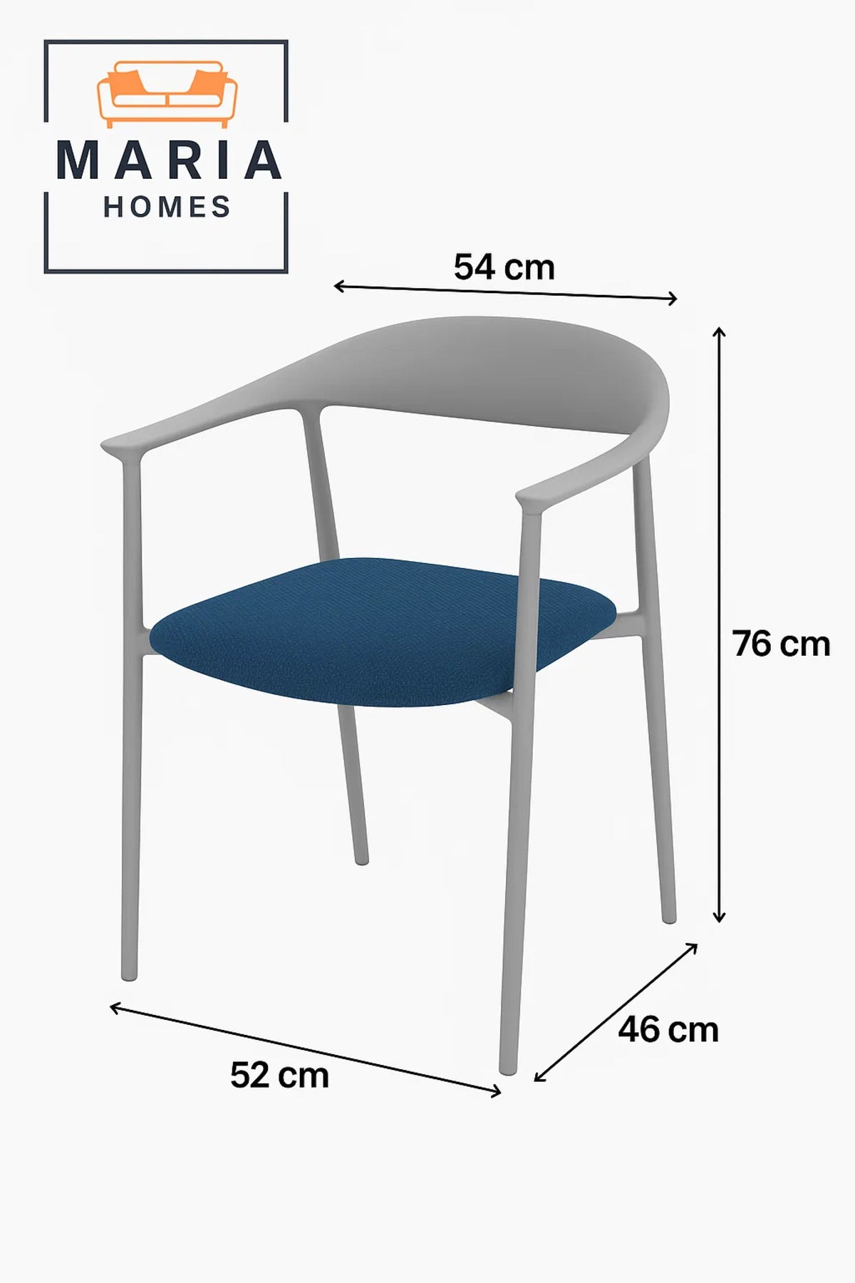 Grey Armrest Chair with Blue Fabric Cushion Ð Modern Dining or Office Seating