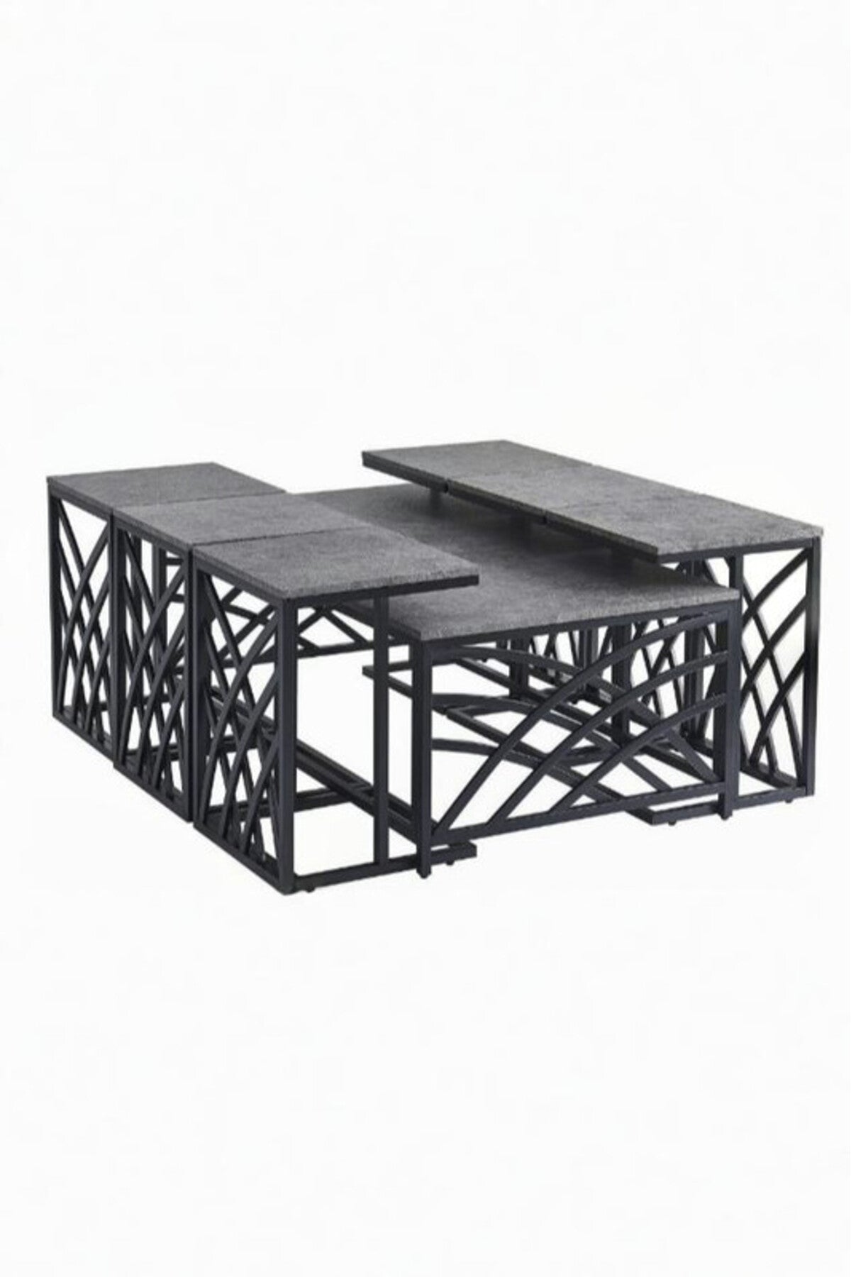 Modern Grey Coffee Table Set with 6 Side Tables 130 _ 70 _ 45 cm