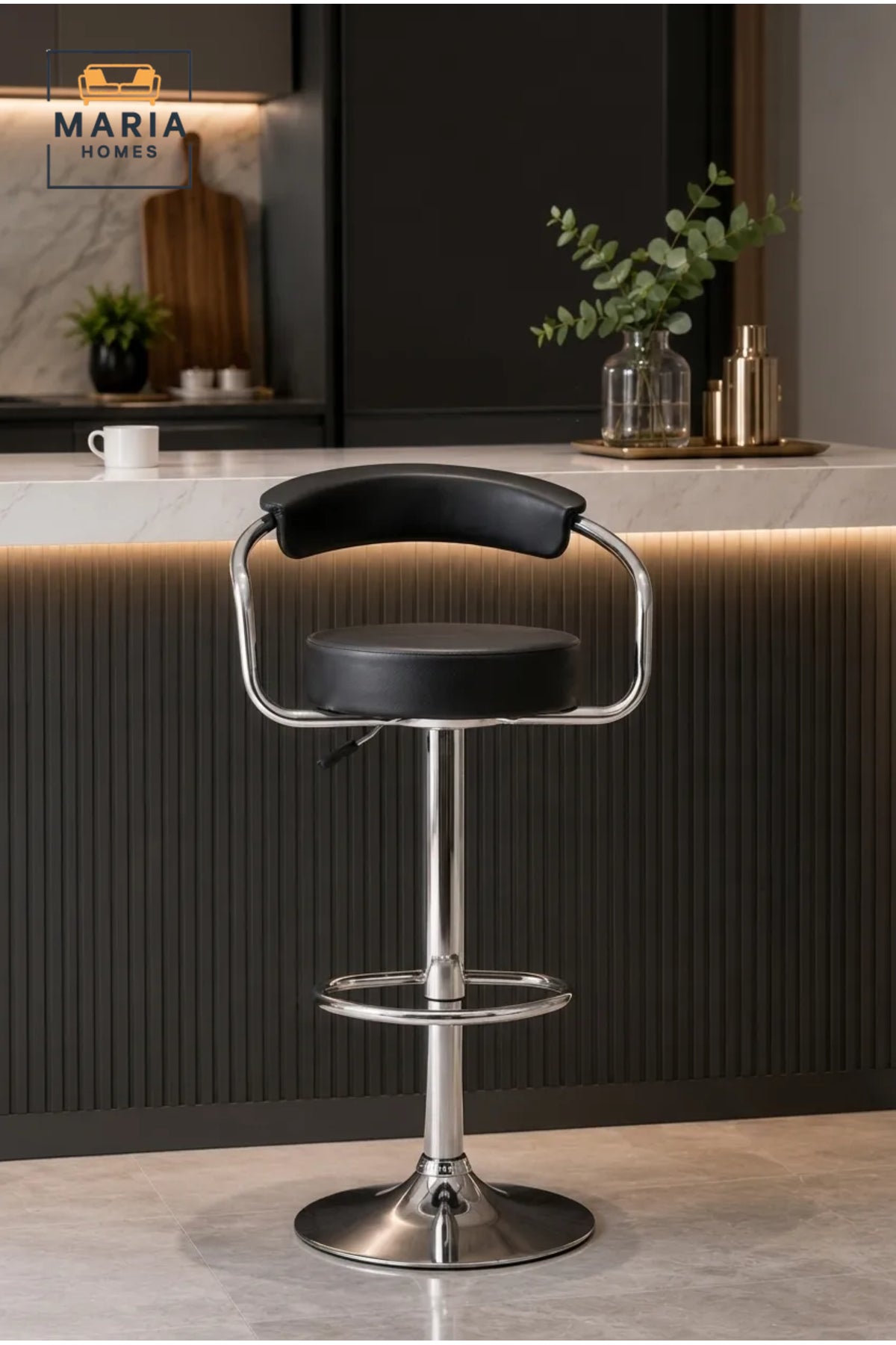 Modern Adjustable Swivel Bar Stool with Curved Backrest and Footrest