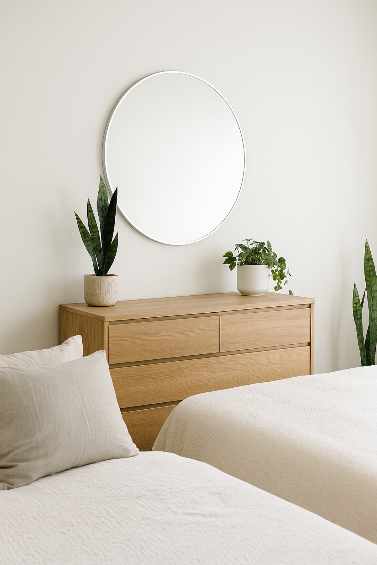 Round Wall Mirror with Silver Frame Ð 80 cm Modern Decorative Mirror for Living Room & Bedroom