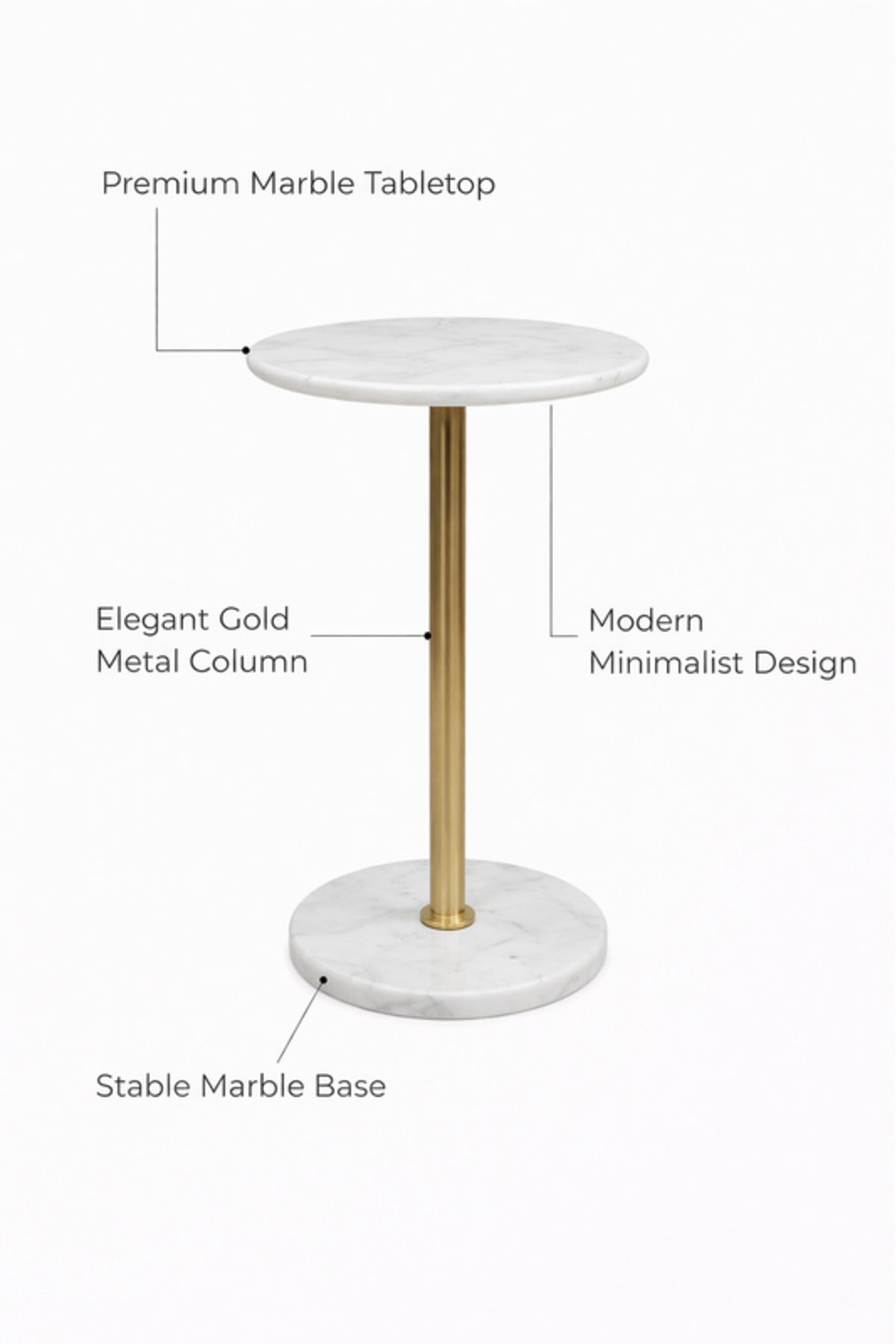 Round Marble Side Table with Gold Metal Base 35_35_56 cm Modern Accent round marble