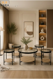 Modern Center Table Set √ê Glass Top with Metal Base, Living Room Coffee Table