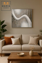 Silver Abstract Textured Wall Art Ð Modern Metallic Wave Decor for Living Room 100*100CM