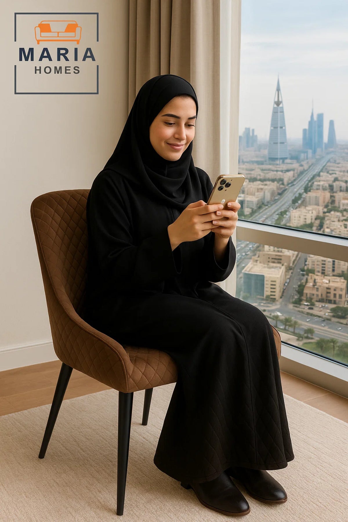 Brown Quilted Velvet Dining Chair Ð Padded Upholstered Seat with Black Metal Legs for Home or CafŽ