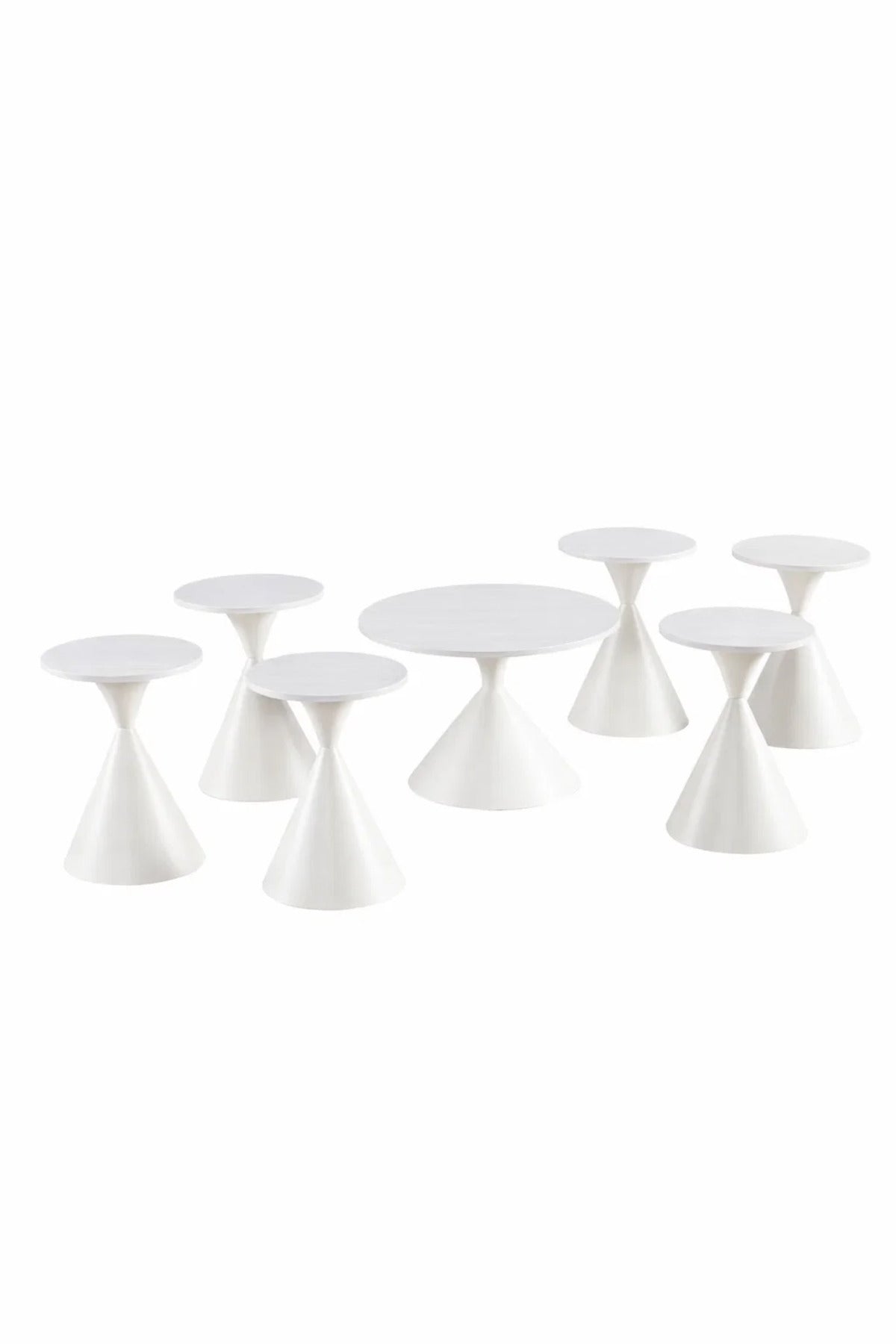 Modern White Coffee Table Set 1+6 √ê 7 Pieces Round Center Table with 6 Side Tables