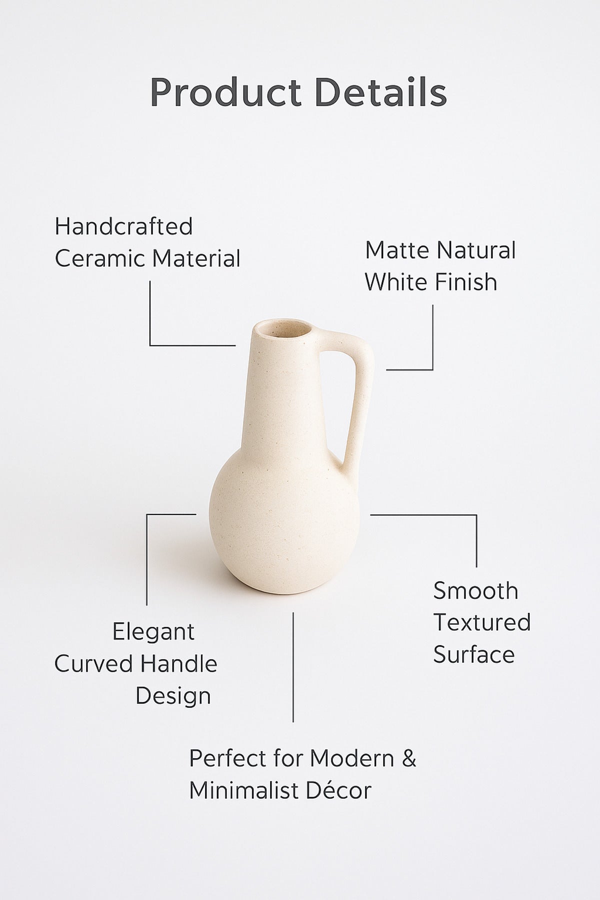 White Ceramic Jug Vase Ð Minimalist Handle Design Decorative Piece