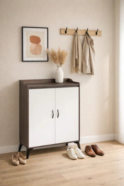Modern Brown and White Shoe Cabinet Two Door Storage Organizer for Entryway Hallway 80x35x95cm