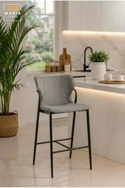 Modern Grey Upholstered Bar Chair – Contemporary Counter Height Stool with Metal Frame & Footrest