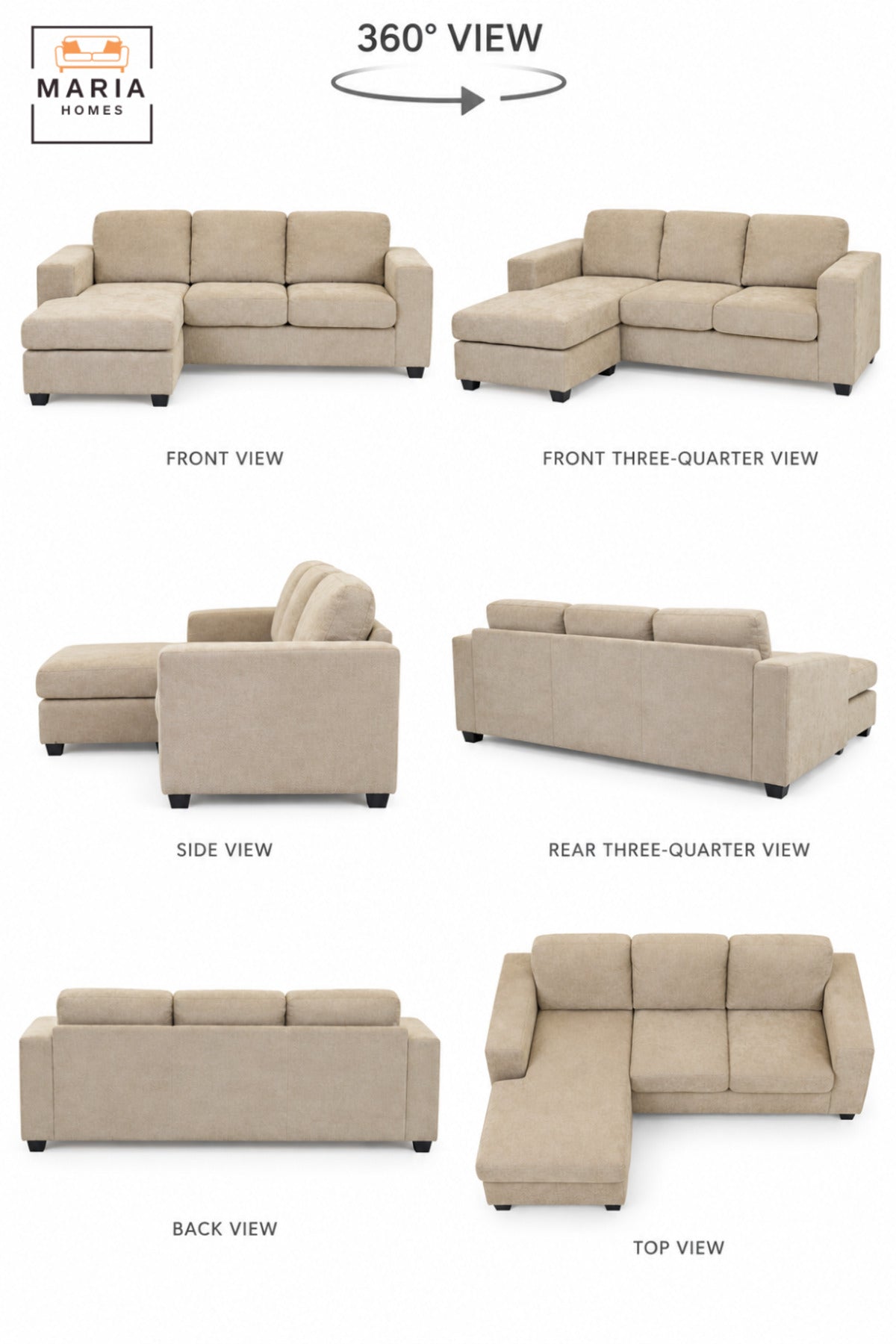 L-Shaped Beige Sectional Sofa with Left Chaise | 3-Seater Upholstered Couch with Deep Cushions, Wide Armrests & Modern Living Room Seating