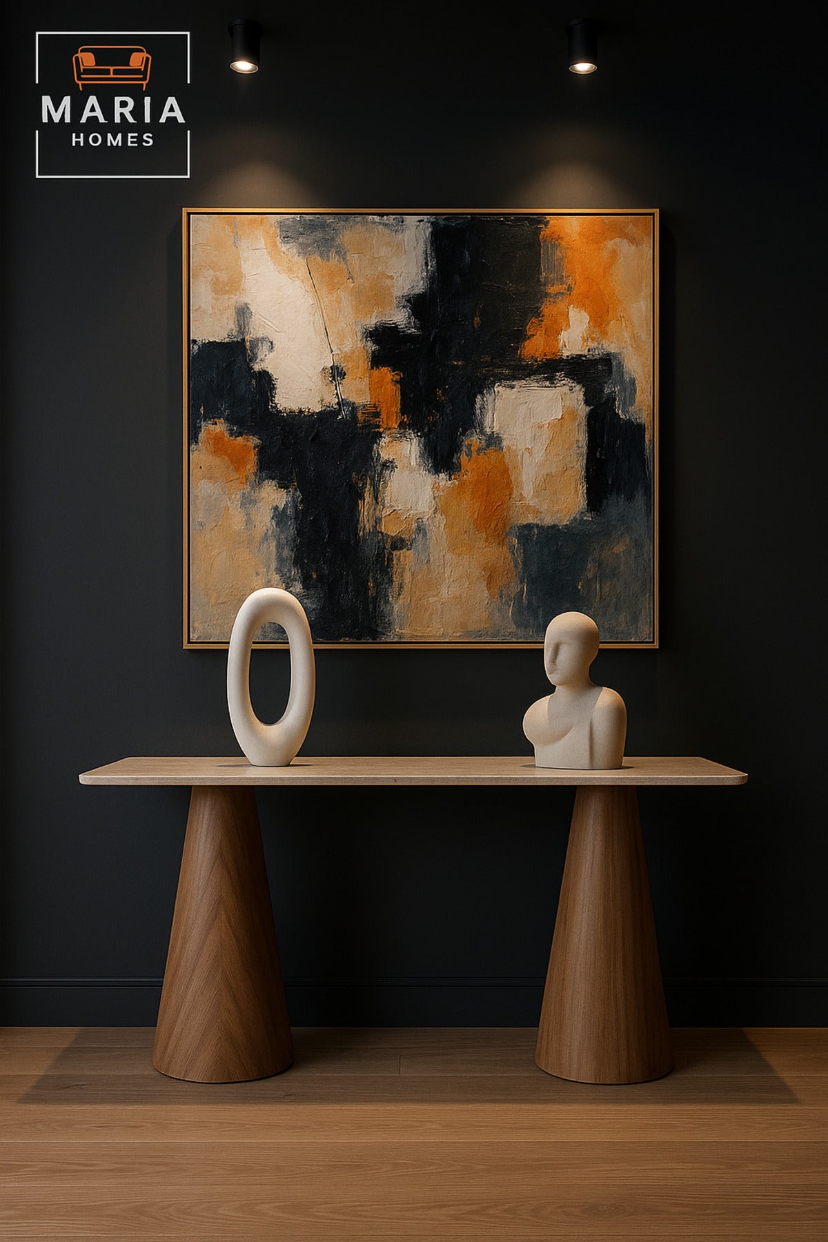 Beige Top Console Table with Brown Wooden Base Ð Modern Entryway & Living Room Table 140_40_80 cm