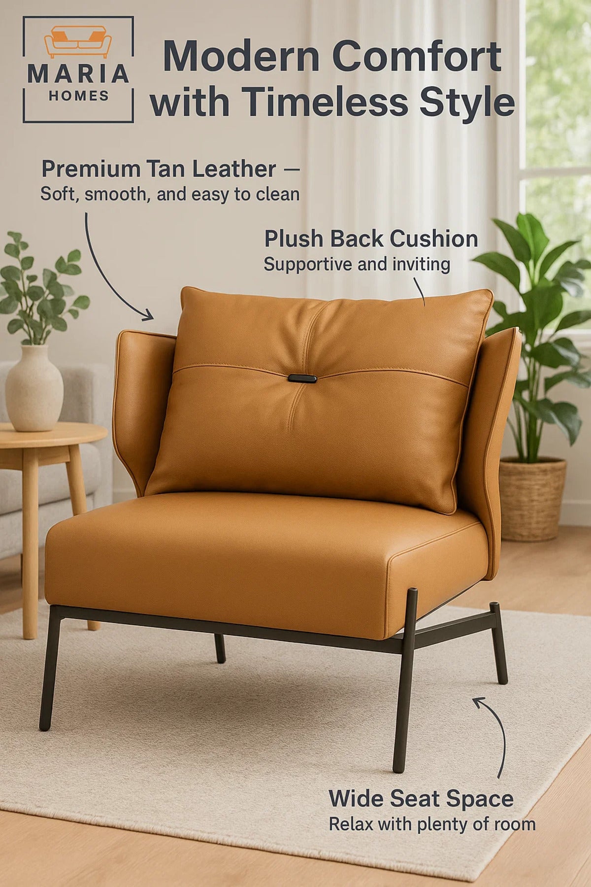 Modern Tan Lounge Chair with Cushioned Back