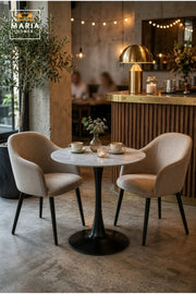 Modern Round Marble Bistro Table with Black Pedestal Base for Cafe Dining Furniture