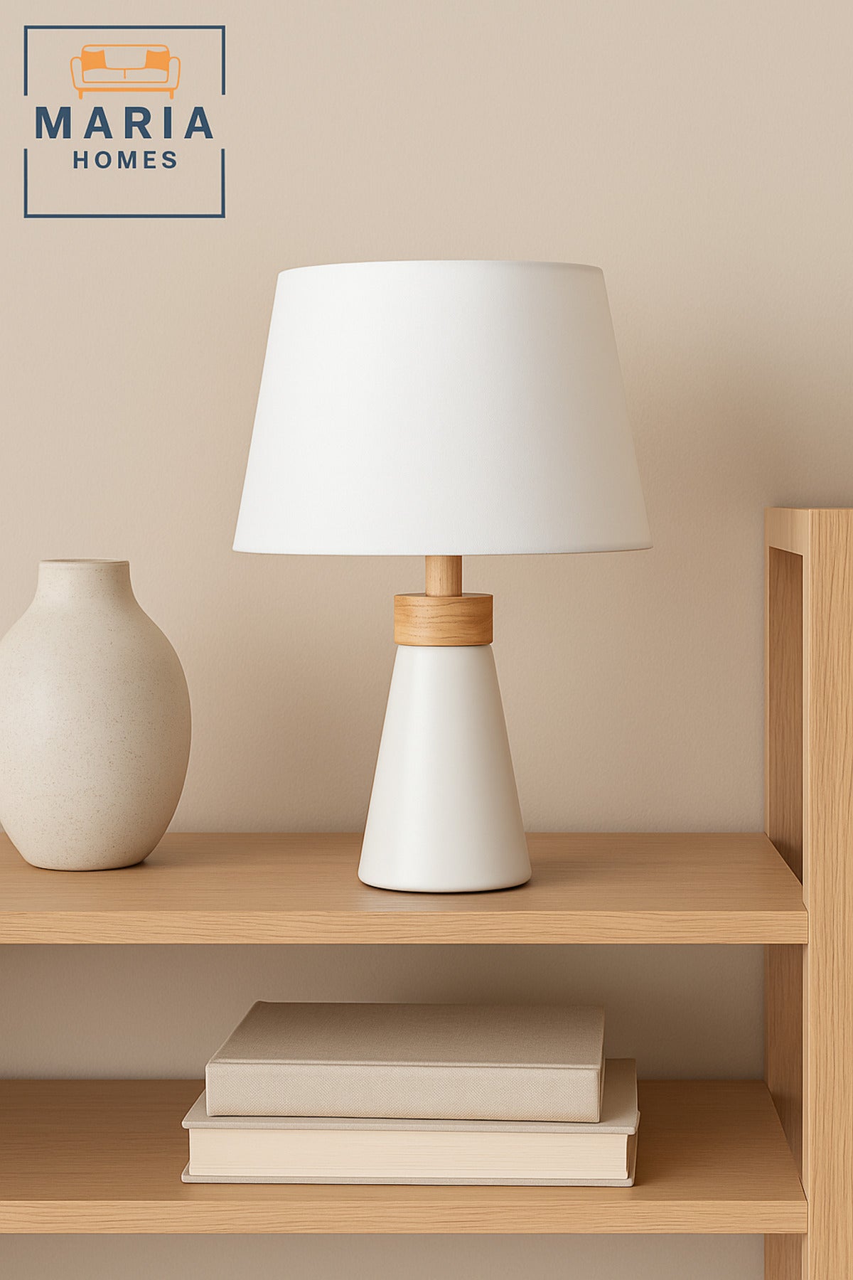 Modern White Table Lamp Minimalist Bedside Light for Bedroom, Living Room & Office
